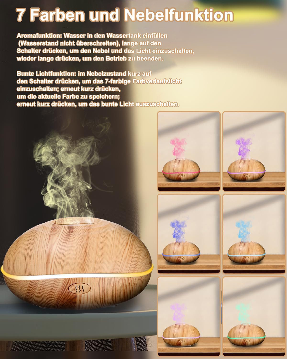 Diffuser 3-in-1 Multifunktions-Luftbefeuchter, 200ml Flammeneffekt-Diffusor