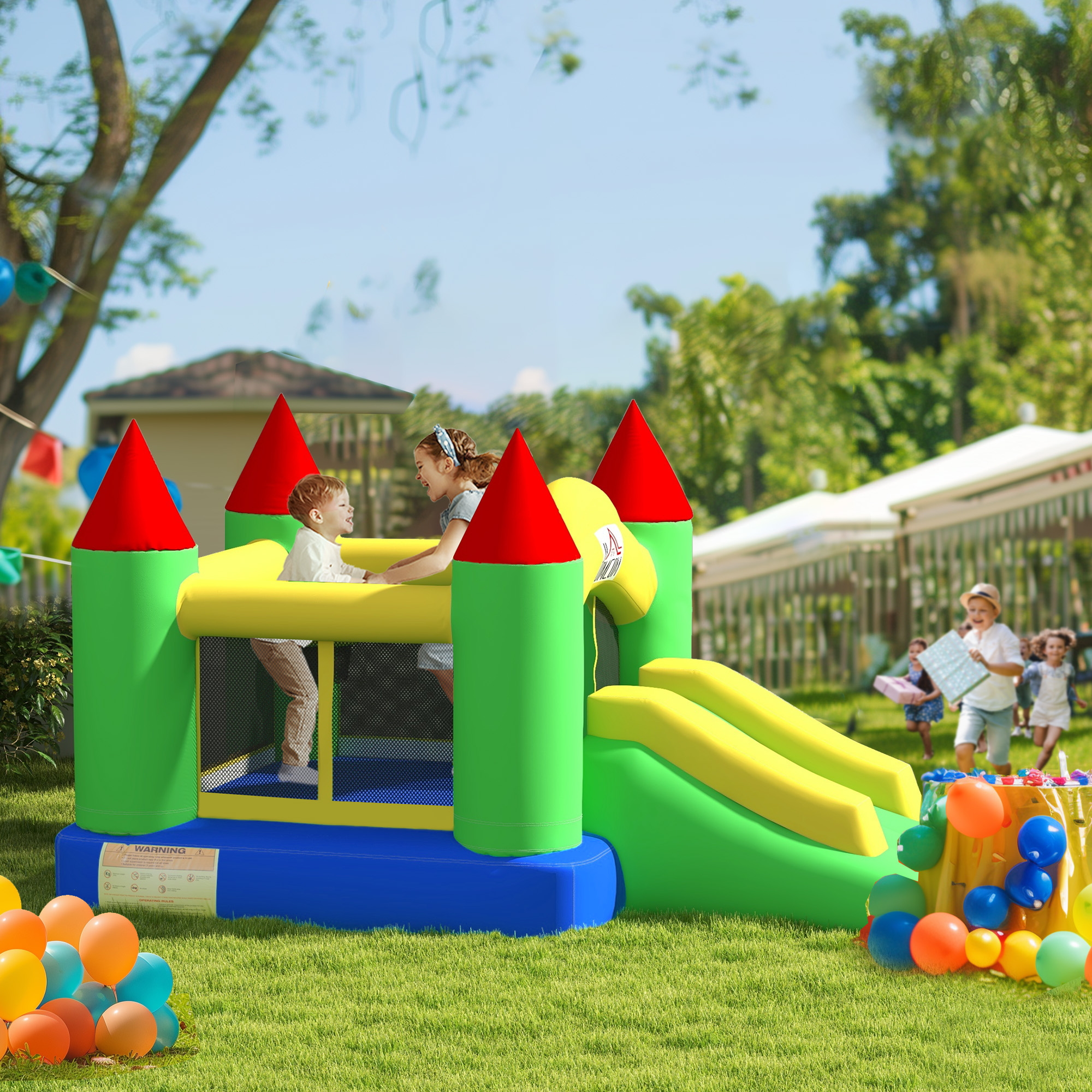 HOMCOM Hüpfburg mit Rutsche und Sicherheitsnetz, bis 100 kg, 3-10 Jahre, 300x180x160cm