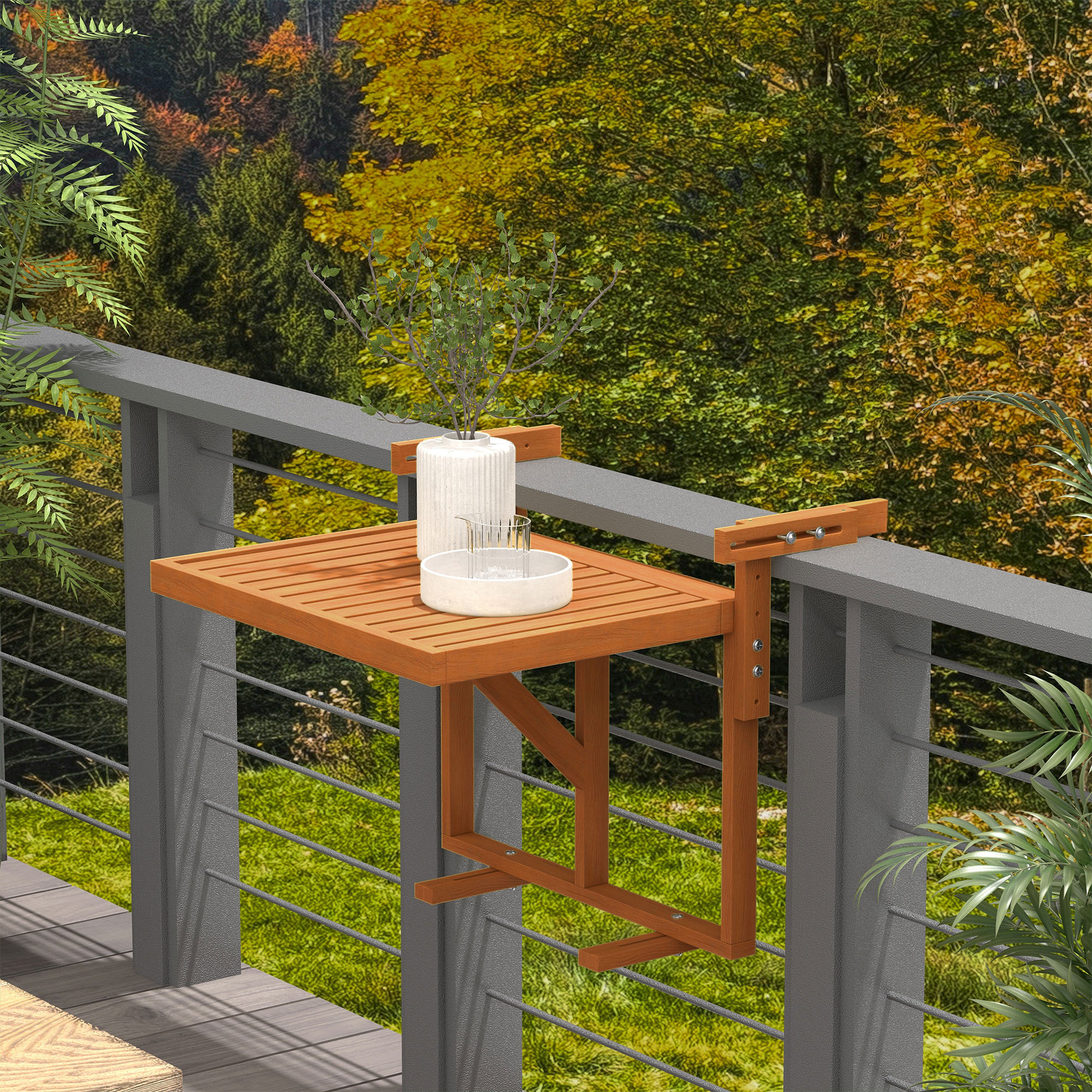 Outsunny Balkontisch Klapttisch Gartentisch Outdoor-Klapptisch, wetterbeständig, höhenverstellbar, 68 cm x 65 cm x 55 cm, Teak