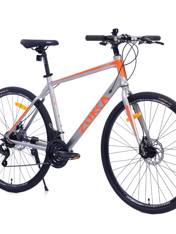 28 inch Hybrid Bike Men, Road Bike with Shimano 21 Speed, 700C Wheels, Comfort Adult Bicycle with Dual Disc Brake, 21�� Lightweight Aluminium Frame, Suggested Rider 5��6��� to 6��2��� Tall- Silver+Orange
