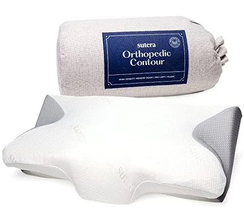 Sutera   Contour Memory Foam Pillow for Sleeping, Orthopedic Cervical Support for Neck, Shoulder and Back Pain Relief, Ergonomic Pillow for Side, Back