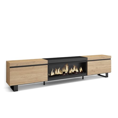 Skraut Home | Mobile TV Soggiorno | Ampio spazio a disposizione | 267x57x35 cm | TV di grande formato | Camino elettrico XXL | Design industriale | Stile moderno | Rovere e nero : Amazon.it: Casa e cucina