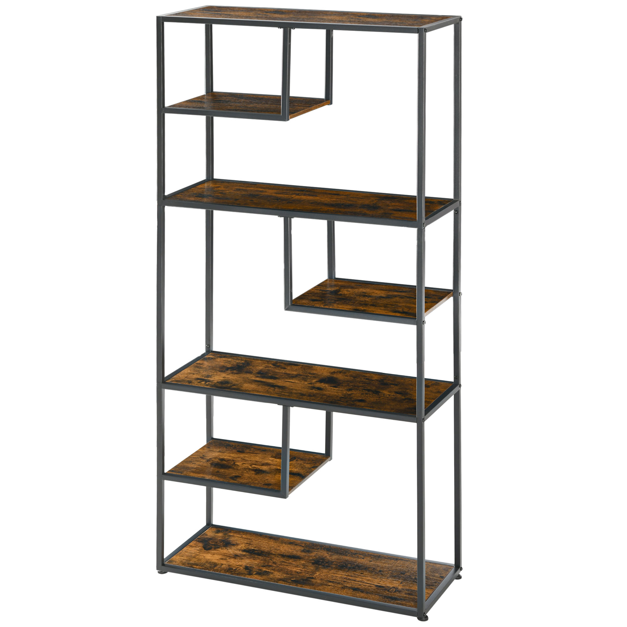 HOMCOM Bücherregal Wandregal Regal, Industrie-Design, 7 Regalböden, 83 cm x 34 cm x 180 cm, Braun + Schwarz