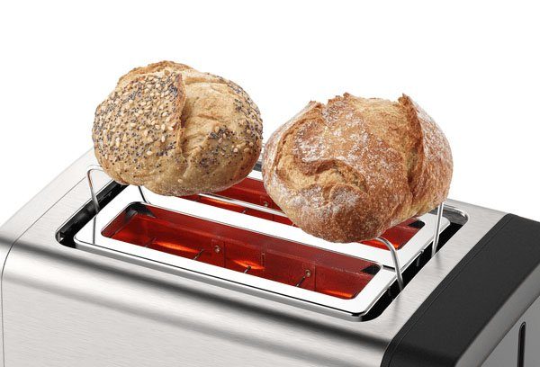 Toaster DesignLine TAT4P420DE, integrierter Edelstahl-Brötchenaufsatz