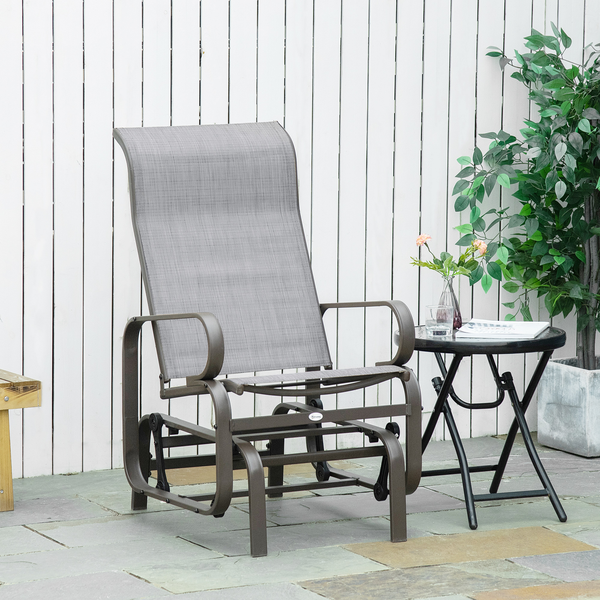 Outsunny Schaukelstuhl Garten Gartenstuhl Relaxstuhl Gartenschaukel Garten Metall Schaukel Stuhl für Garten Terrasse Balkon Texteline Grau 60 x 73 x 104 cm