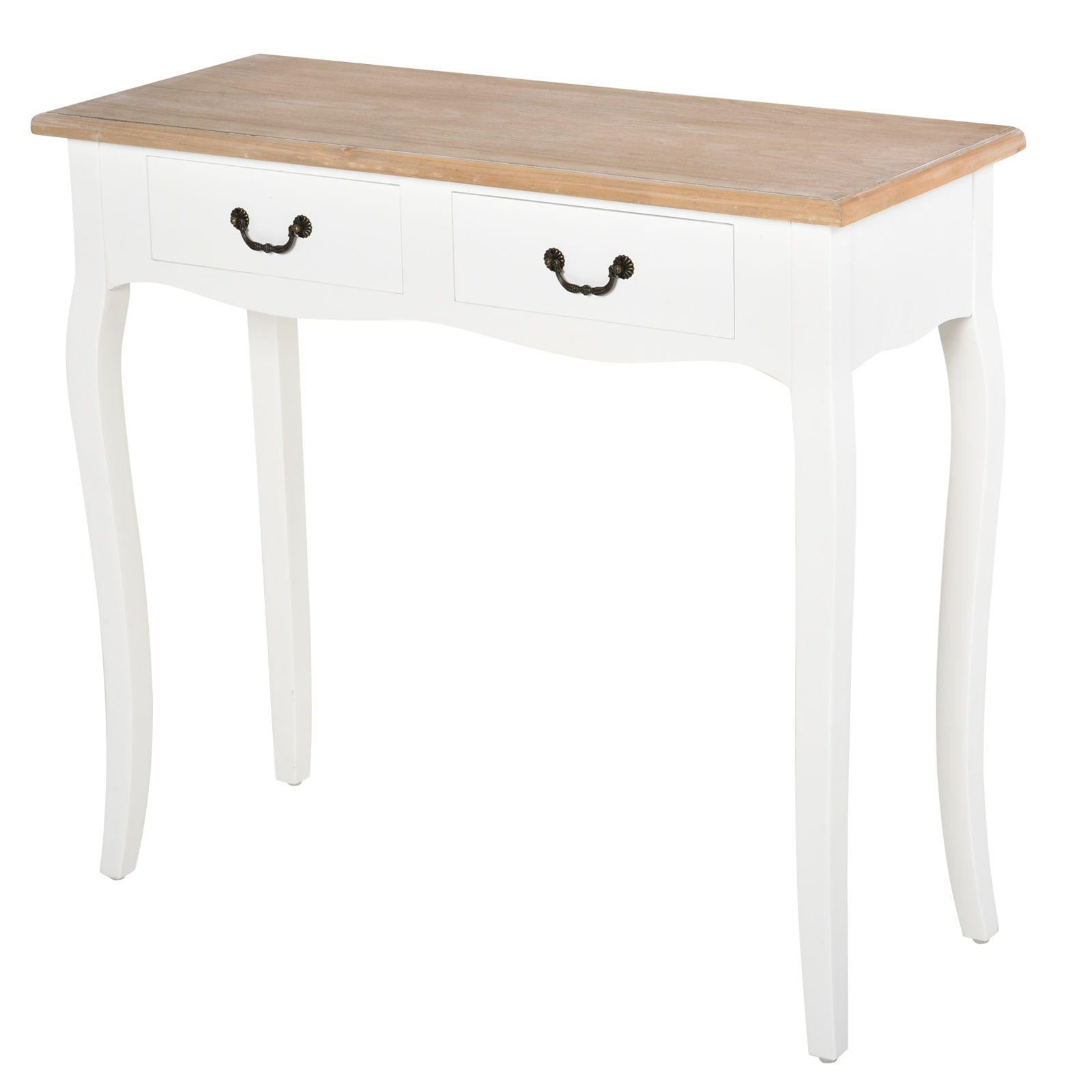 HOMCOM Konsole Eingangstisch Beistelltisch mexikanischer Stil 2 Schubladen Maße 87L x 34B x 78H cm MDF Massivholz Kiefer Hell Weiß