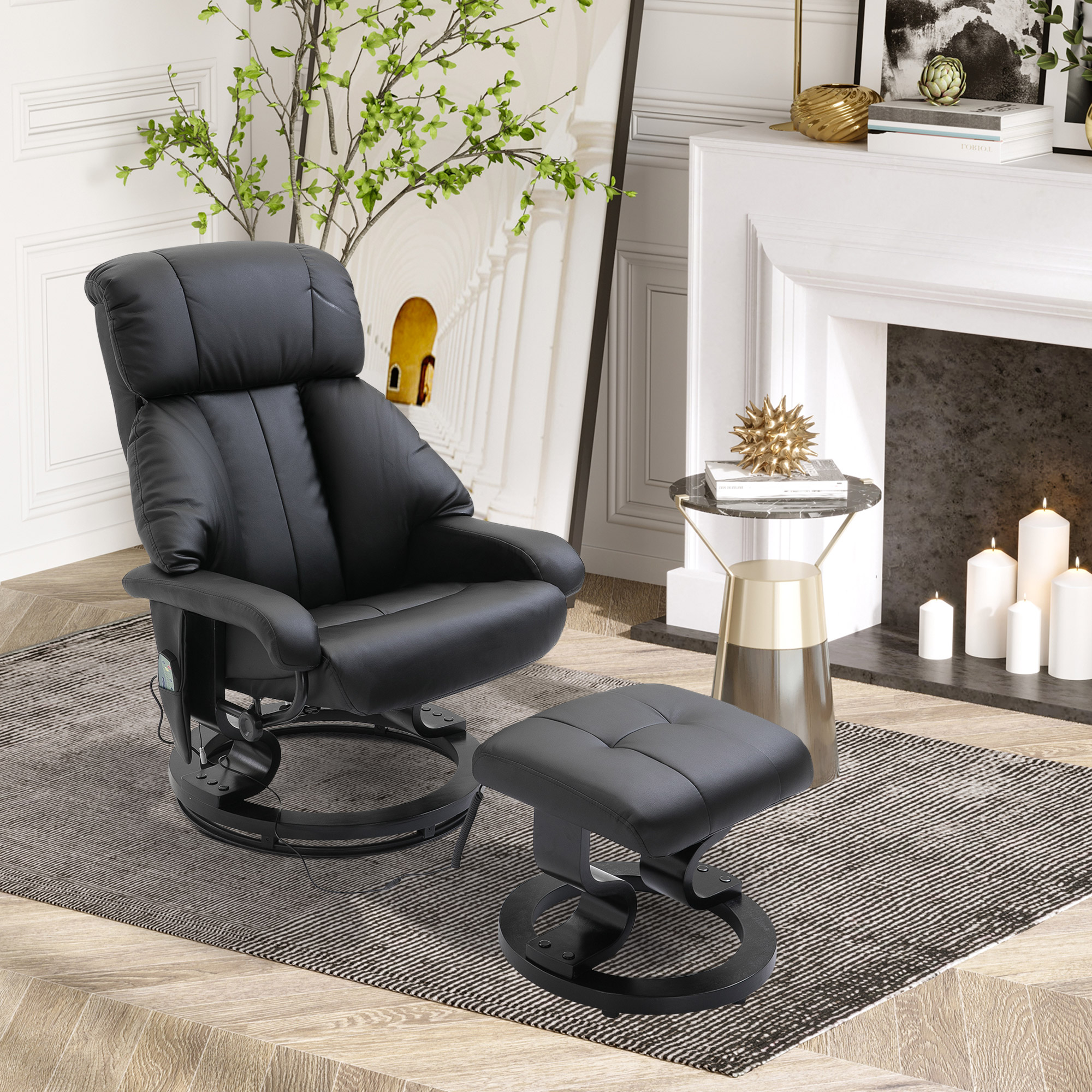 HOMCOM Massagesessel mit Fußhocker, 10 Vibrationspunkte, 145° verstellbare Rückenlehne, Schwarz