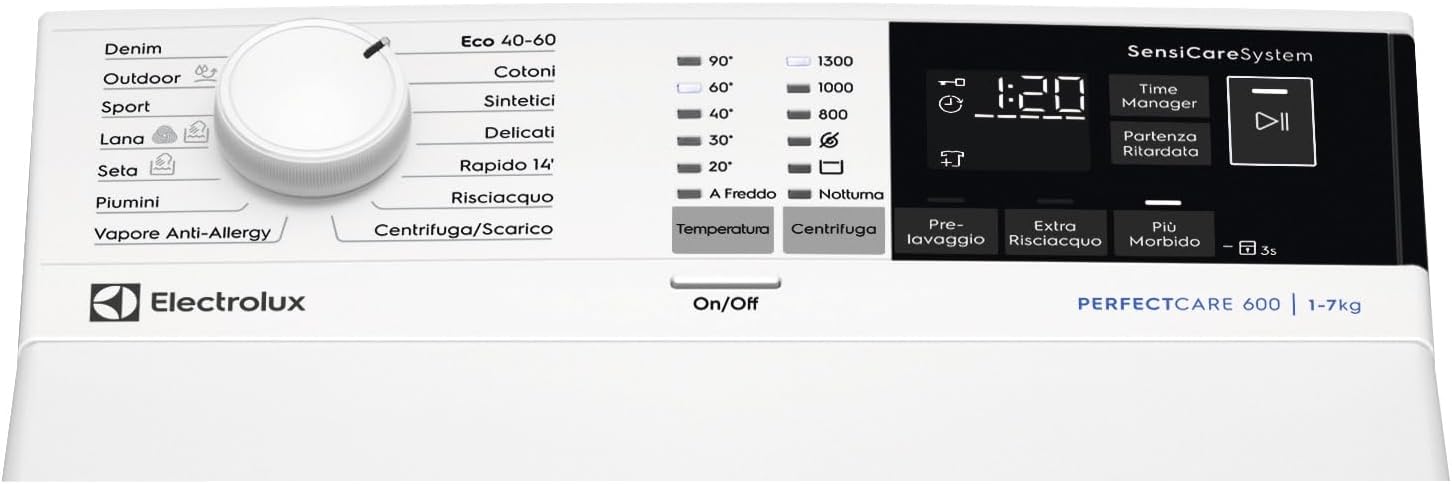 Electrolux 600 Lavatrice a Carica Dall'alto, 7 kg, EW6T437A, Classe A, Tecnologia SensiCare, Display LCD con Touch Control, Giri 1251, 600x400x890 mm, Bianco