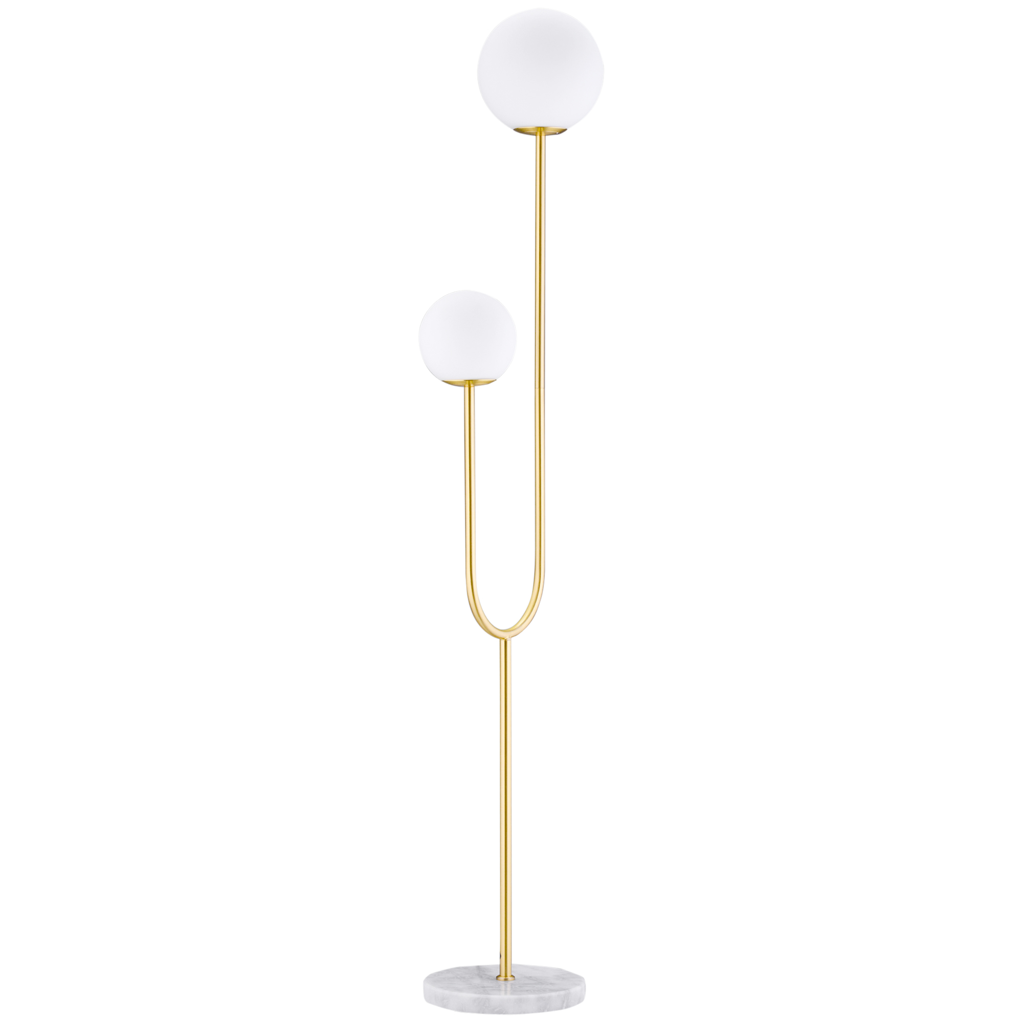 HOMCOM Stehlampe Metall Stehlampe Salon gold mit 2 Glaskugel-Lampenschirmen weiß milchig - 25W - 33 x 25 x 155,5 cm