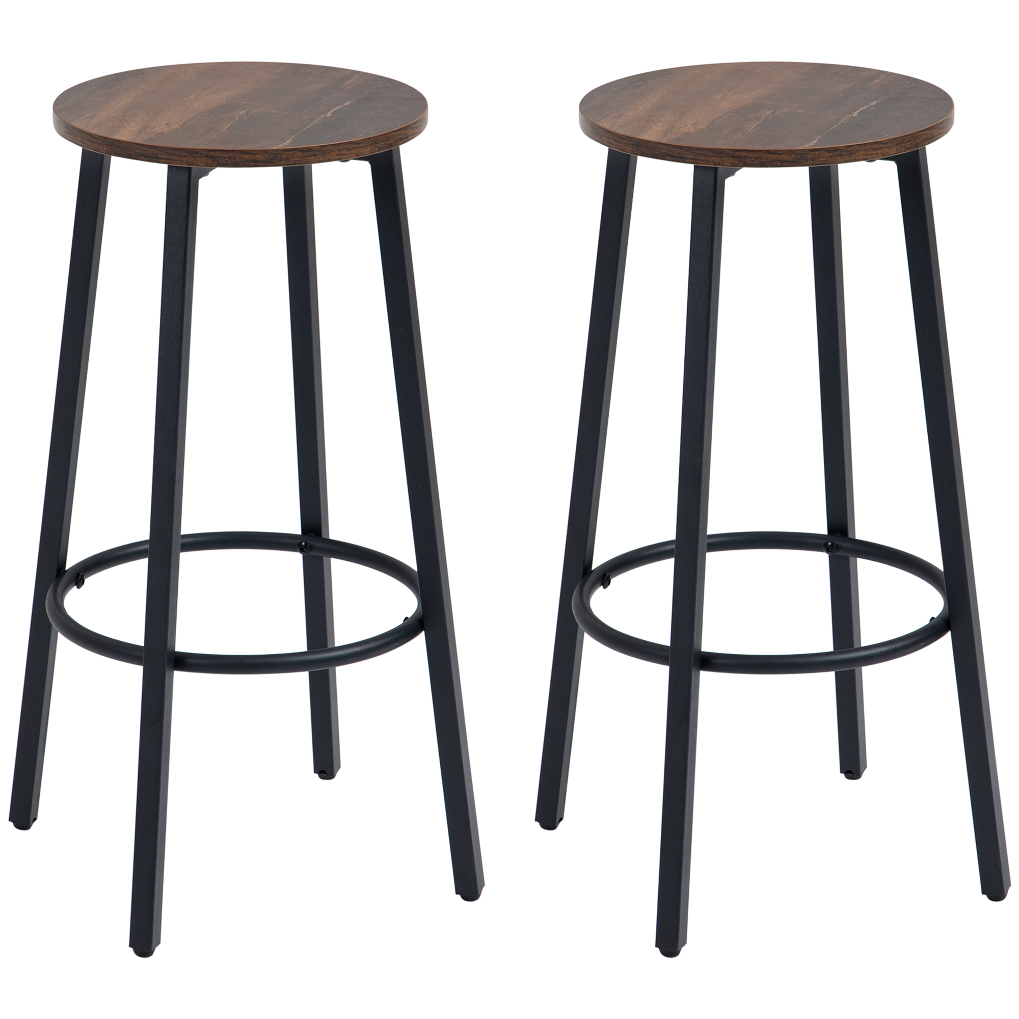 HOMCOM Barhocker-Set aus 2 Barstühlen im Industrial Design, Metallrahmen, Fußstütze, 42 x 42 x 65 cm