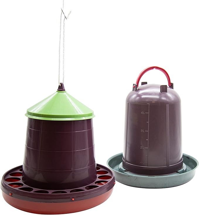 FINCA CASAREJO Mangiatoia + Abbeveratoio per Galline e Altro Pollame - Mangiatoia e Abbeveratoio in Plastica Riciclata per Pollaio Ecologico - capacità 2Kg/3L