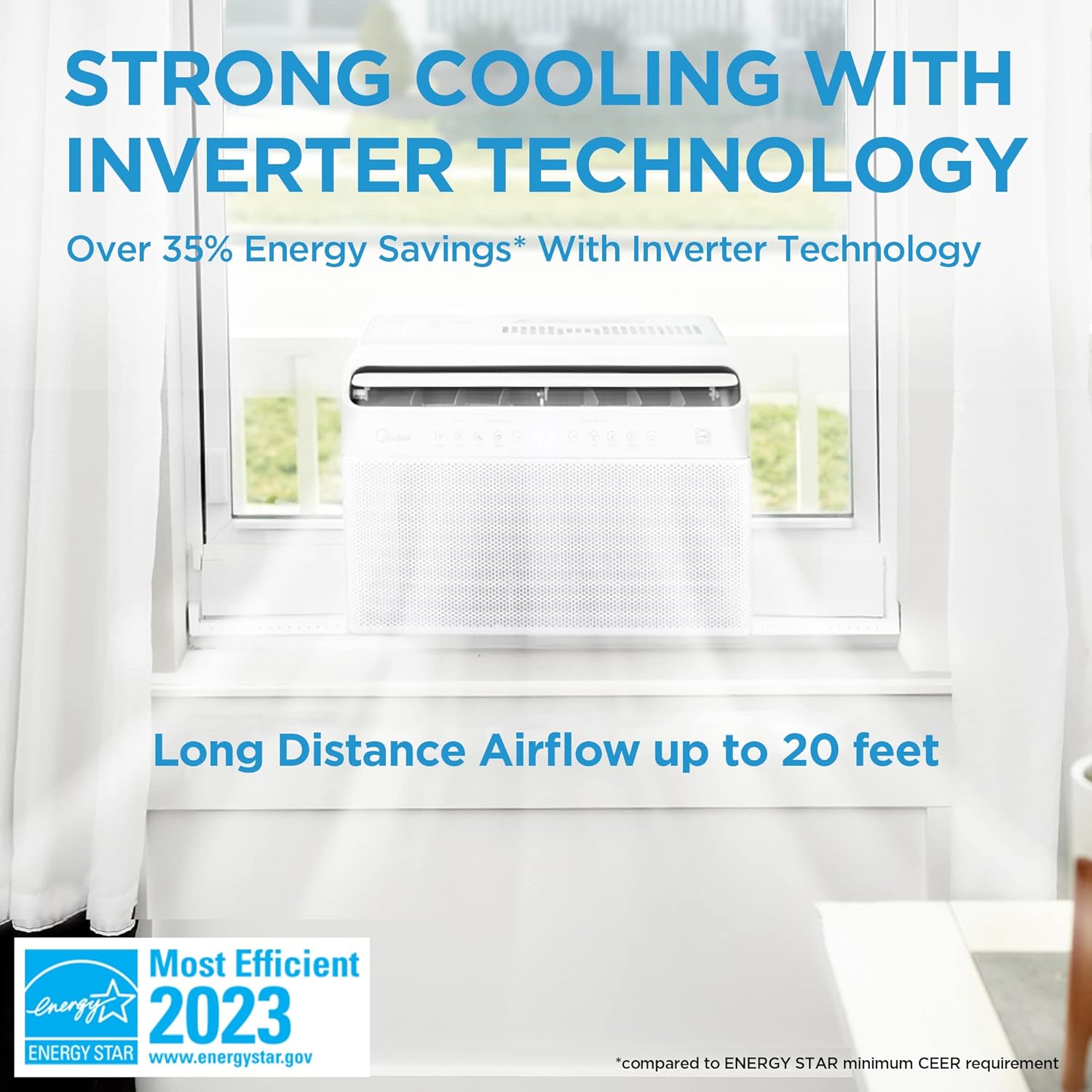 Midea 12,000 BTU U Shaped Smart Inverter Window Air Conditioner&ndash;Cools up to 550 Sq. Ft., Ultra Quiet with Open Window Flexibility, Compatible with Alexa/Google Assistant, 35% Energy Savings (Renewed)