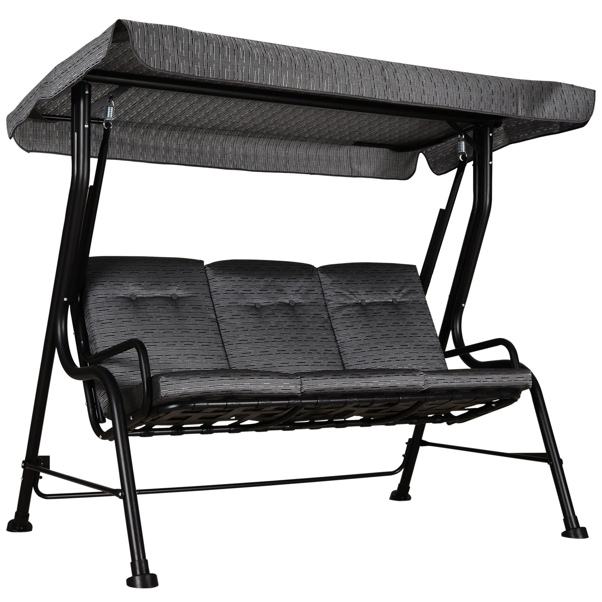 Easycomfort Dondolo da Giardino per 3 Persone con Tettuccio Regolabile e Cuscini, 200x120x170cm, Nero