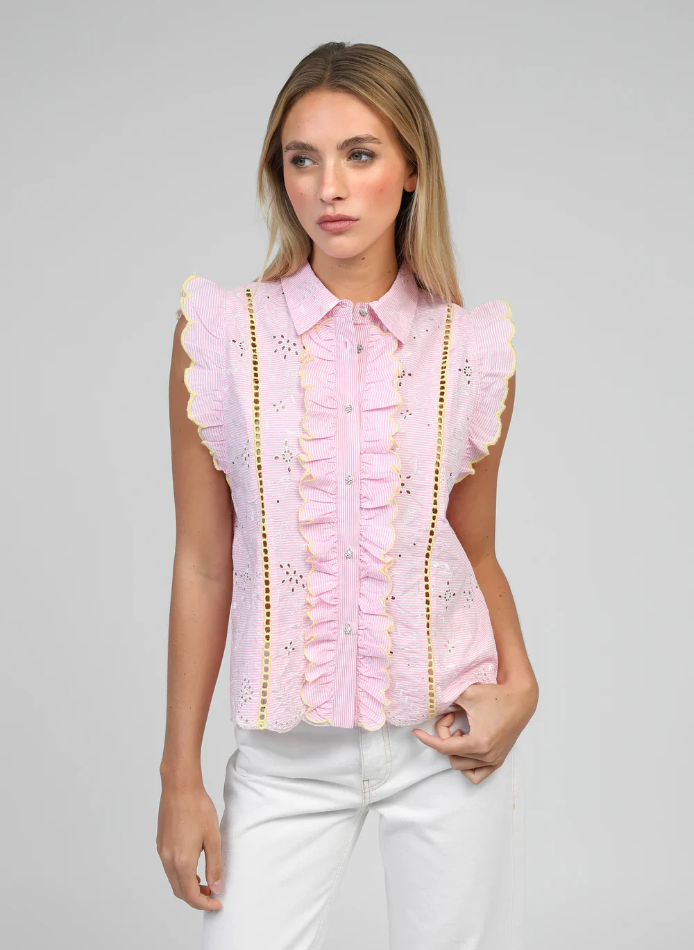 Pink Stripe Top �C Embroidered Shirt by An��ge