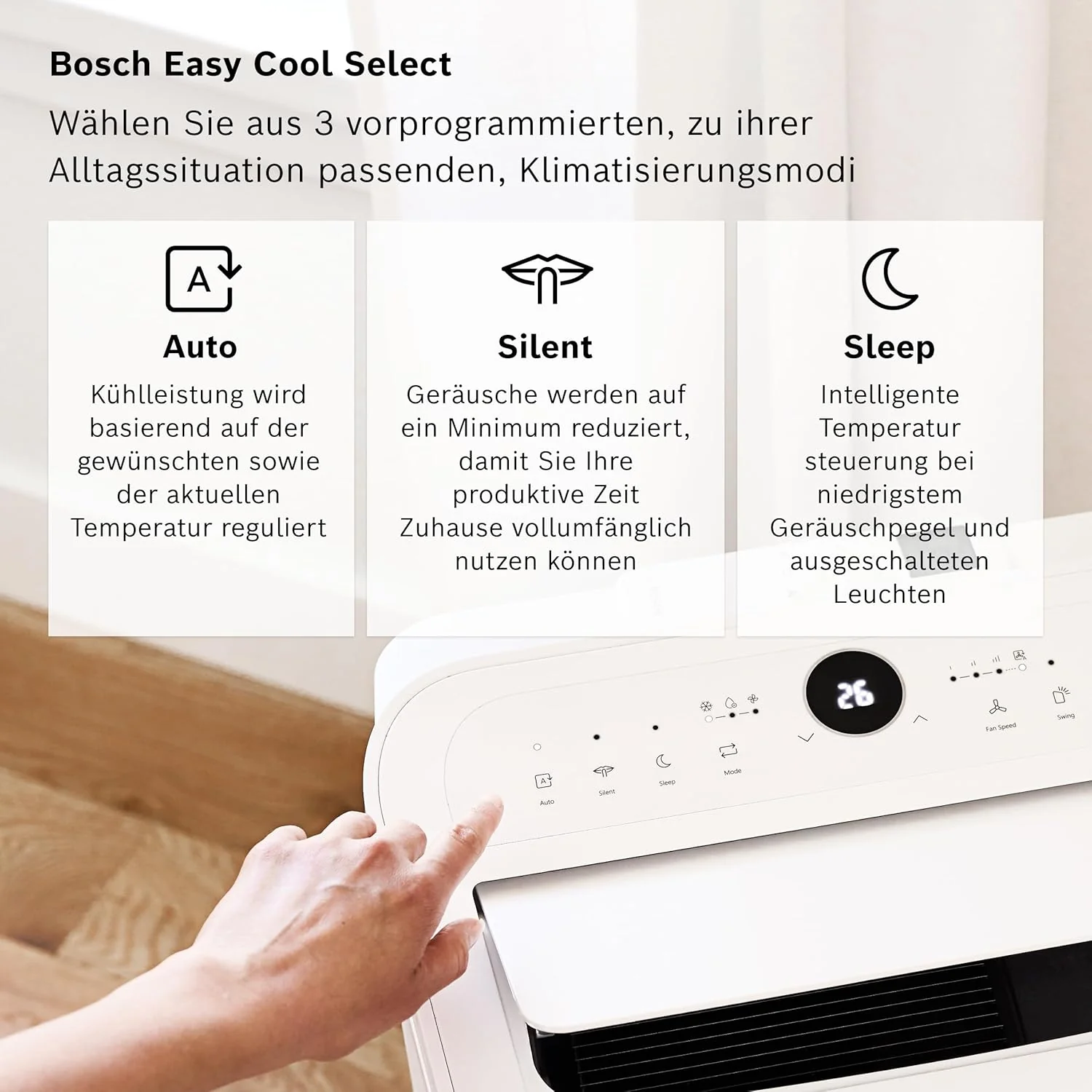 Bosch Cool 4000 Mobiele airconditioner - 3-in-1: Airconditioner, ontvochtiger, ventilator - 2,6 kW voor ruimtes tot 35 m2 - Met automatische modus, stille modus & slaapmodus