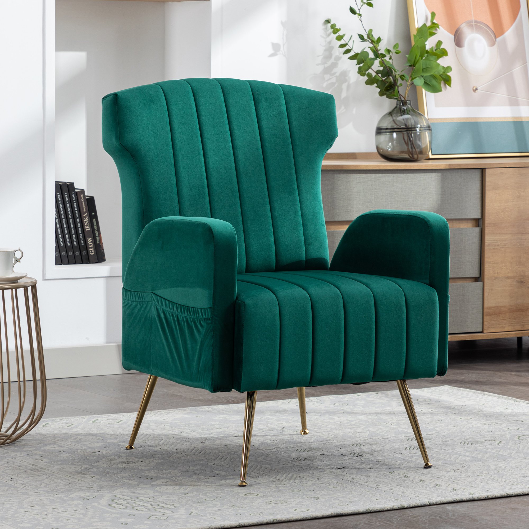 Relaxsessel mit Bezug in Samtoptik, elegantes und modernes Design für Wohnzimmer und Aufenthaltsraum mit Liegefunktion und abnehmbaren Kissen, Smaragd