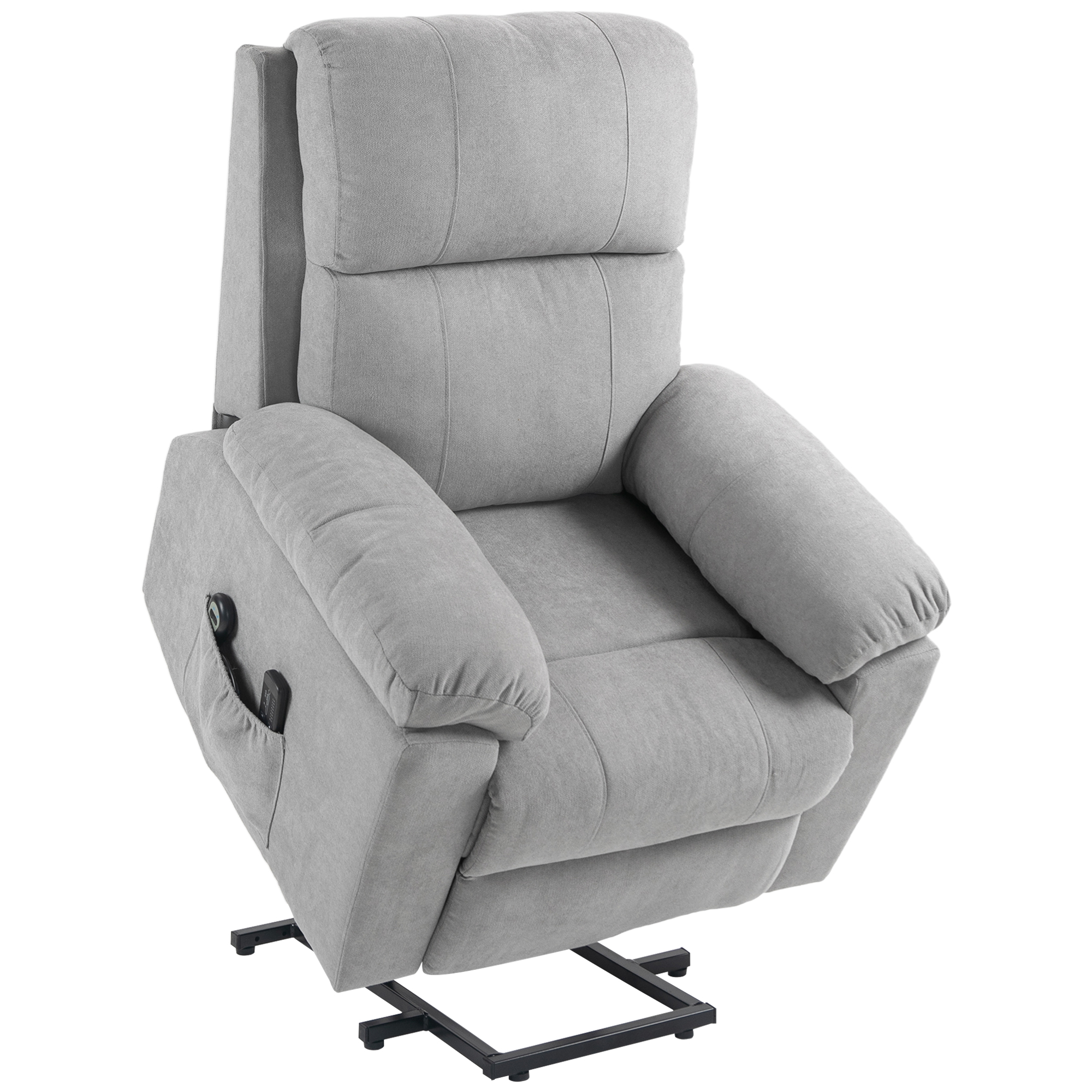HOMCOM Sessel mit Massagefunktion und Aufstehhilfe, 8 Massagepunkte, 2 Seitentaschen, Fernbedienung, 89cm x 99cm x 103cm, Grau