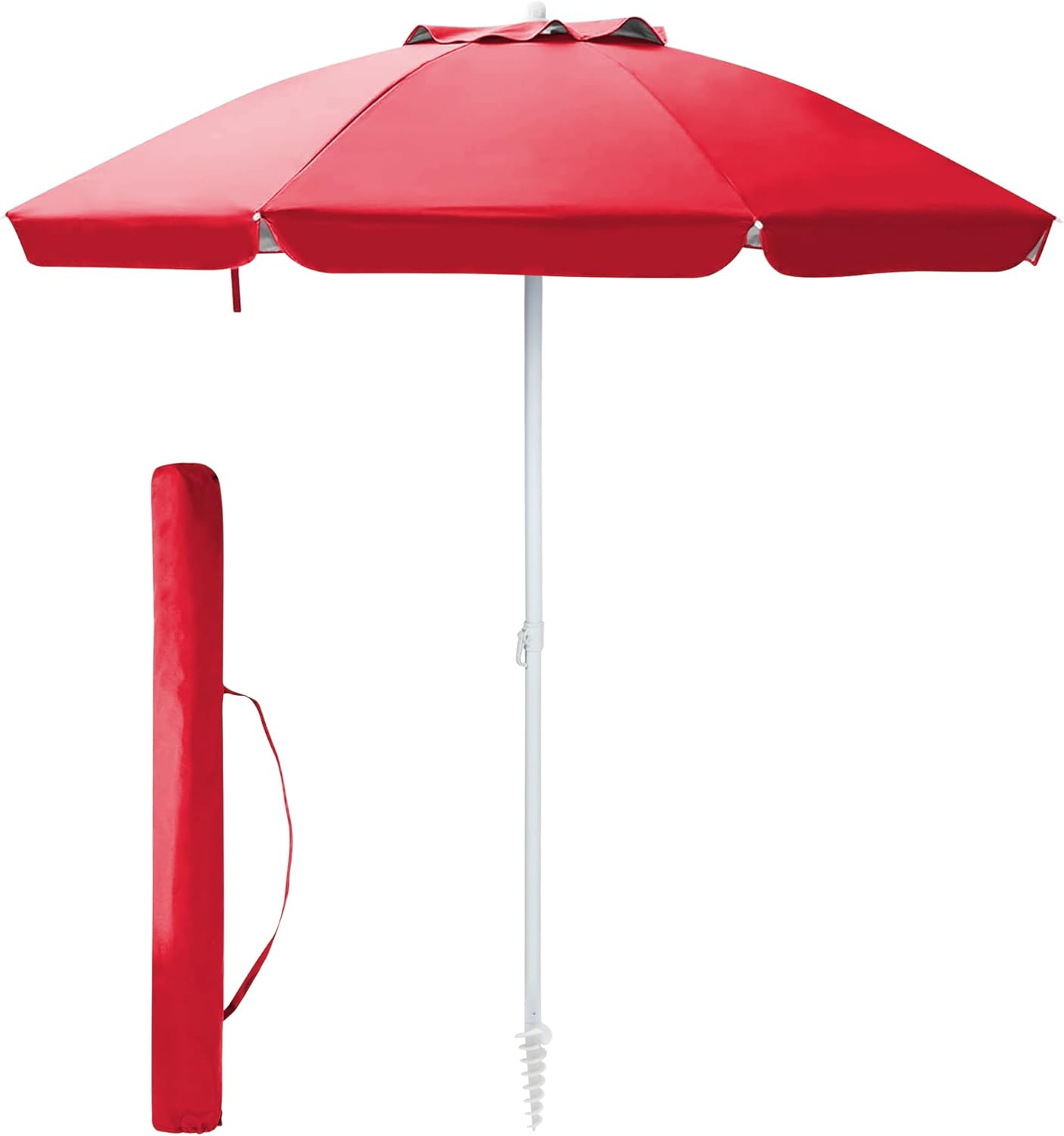 Ombrellone Da Spiaggia Grande Antivento 2.20 Metri Portatile Struttura In Acciaio A 8 Stecche Pieghevole Reclinabile Regolabile Altezza Puntale A Vite Resistente Uv Con Custodia A Tracolla - Blu