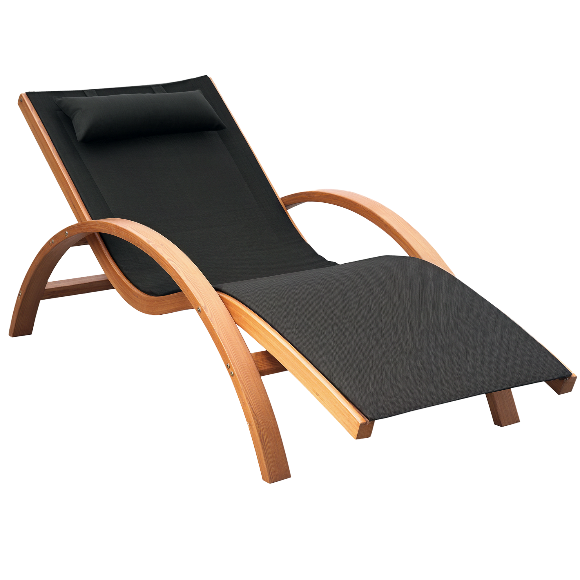 Outsunny Liegestuhl Sonnenliege Gartenliege Lounge Relaxliege Relaxsessel mit Kopfkissen Holz Teak 161 x 72 x 68 cm