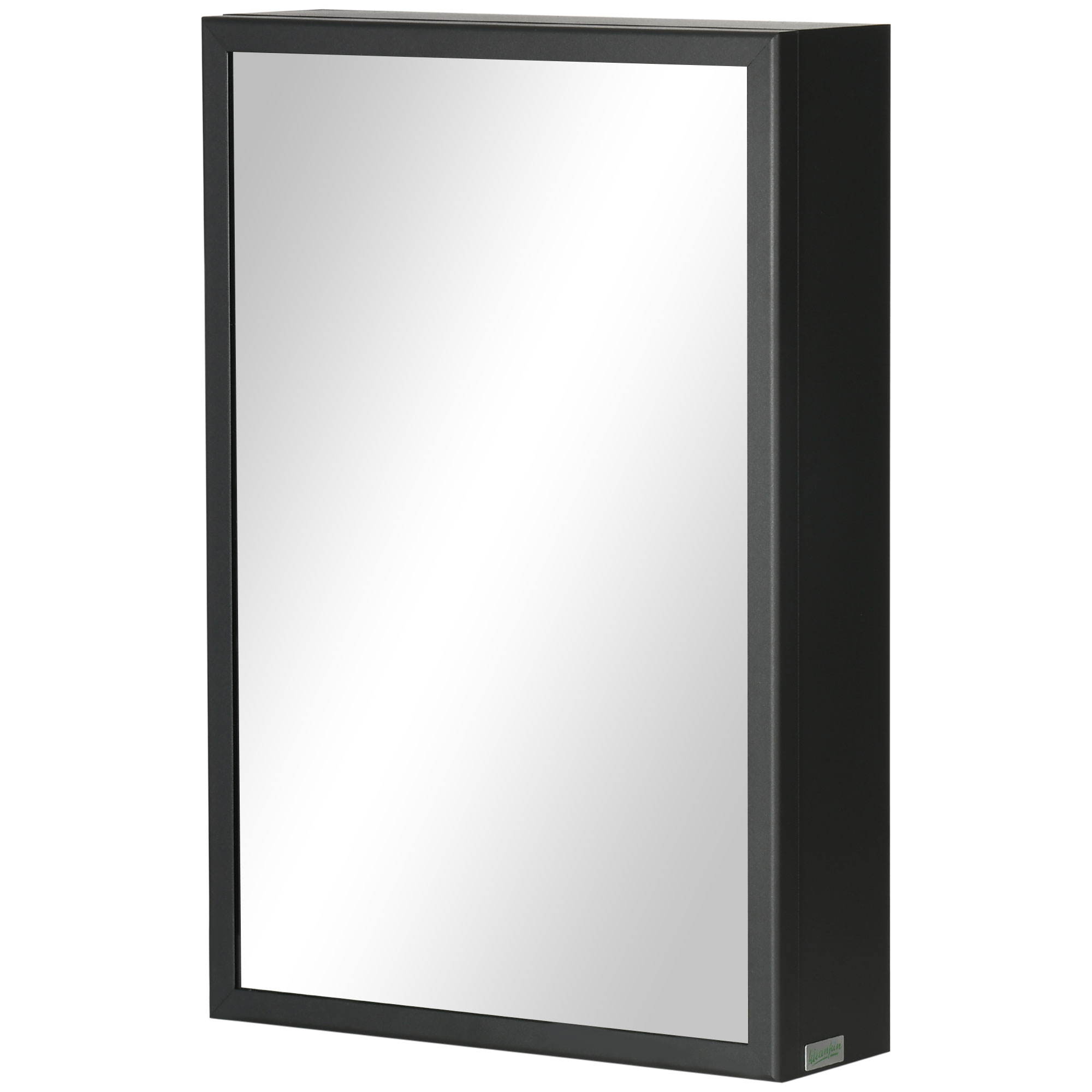 kleankin Spiegelschrank, Badschrank, 3 Regalfächer, Edelstahl, 40x12x60cm, Schwarz
