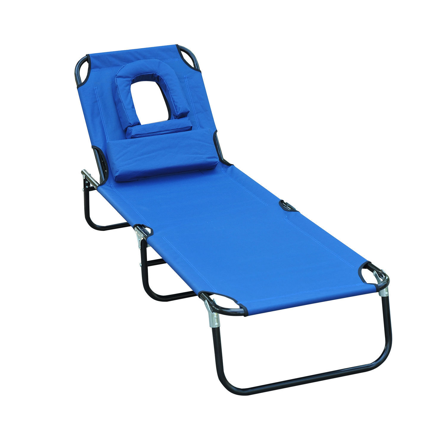 Outsunny Sonnenliege klappbar Gartenliege mit Kopfkissen Liegestuhl mit 4-Fach verstellbare Rückenlehne Campingliege mit Lesefenster Gartenstuhl bis 120kg belastbar für Garten, Balkon geeignet Blau