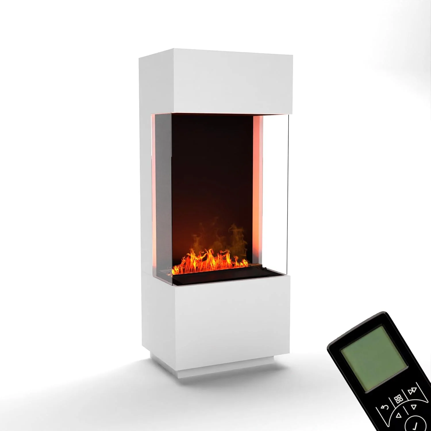 GLOW FIRE Elektrokamin, 55x136x40 cm, Weiß/Schwarz, Wasserdampf Kamin OGF 1 (Standkamin) - mit realistischen, Knistereffekt & Fernbedienung