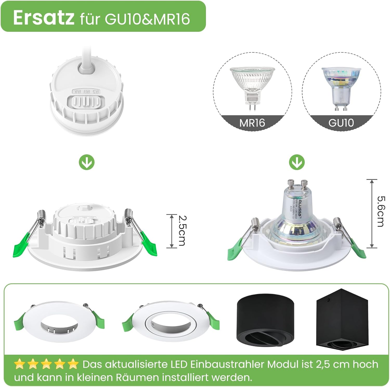 ALUSSO LED Modul Ultra Flach ø50x25mm für Einbaustrahler, 6W 540lm 230V, Warmweiß Naturalweiß Kaltweiß Dimmbar, Ersetzt GU10 MR16 Leuchtmittel, IP44 Wasserdicht, 48er