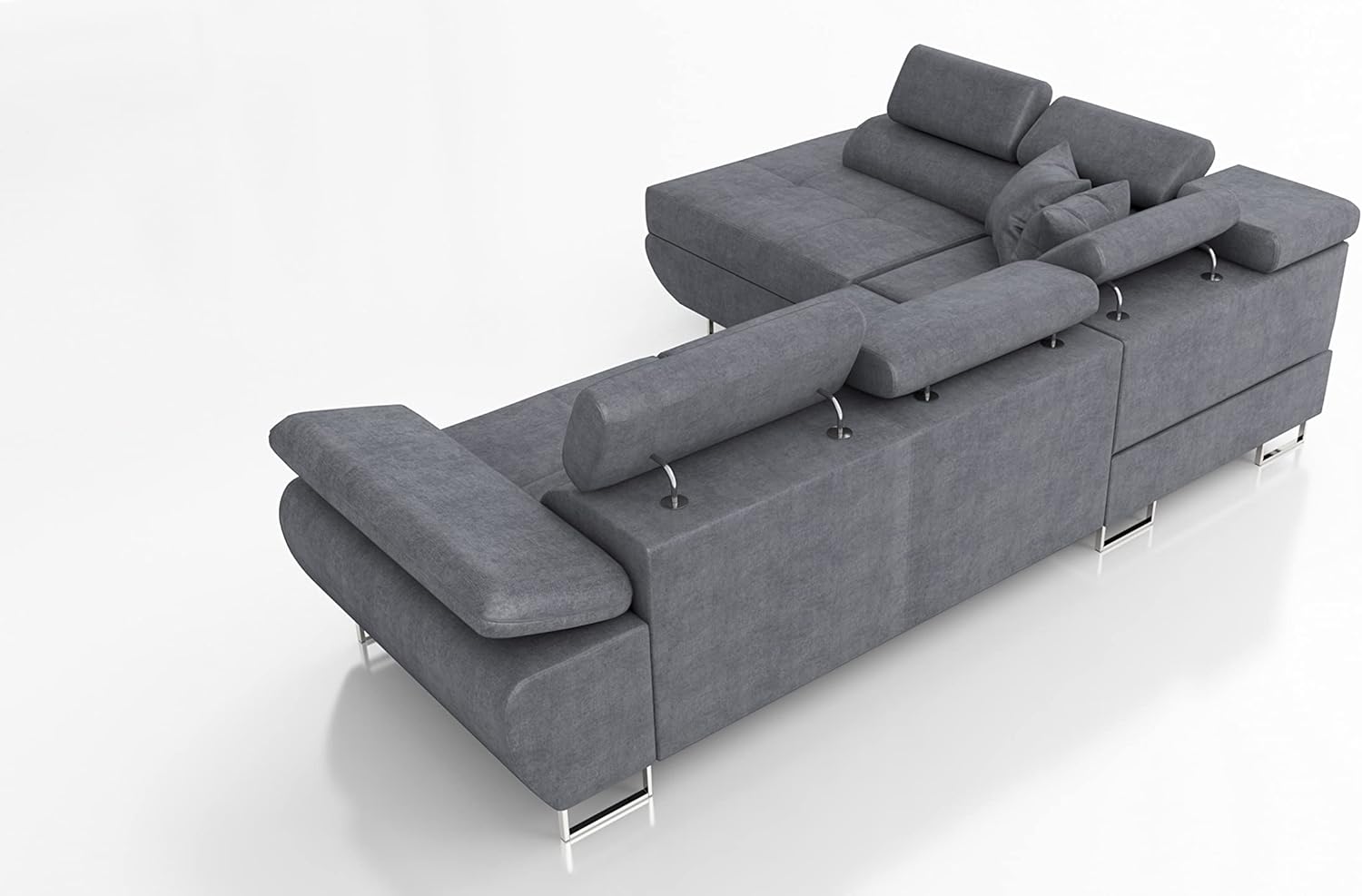 Robin Inspire Saturn Premium Kingston Divano ad angolo con funzione di letto con cassetto per la biancheria e cuscini e Poggiatesta regolabili angolo a sinistra grigio scuro 272 x 200 x 73/90