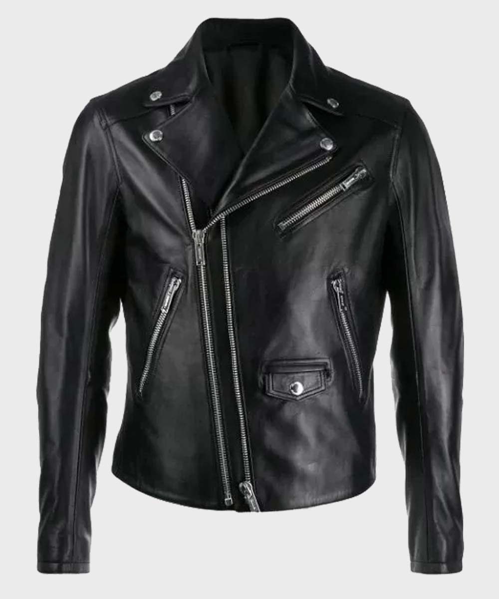 Mens Black Double-Zip Motorcycle Jacket