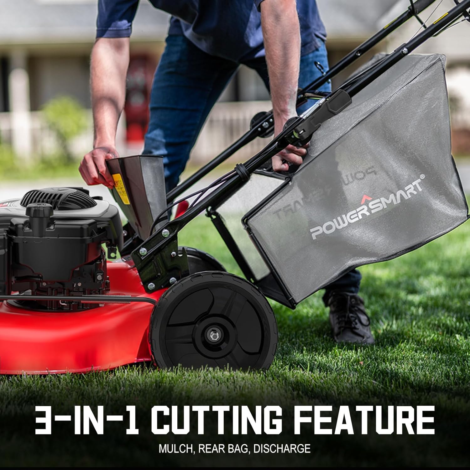 PowerSmart Self Propelled Gas Lawn Mower  22-Inch with 140cc Briggs and Stratton E550 Engine 3-in-1 Rear-Wheel Drive Lawnmower with Bagging