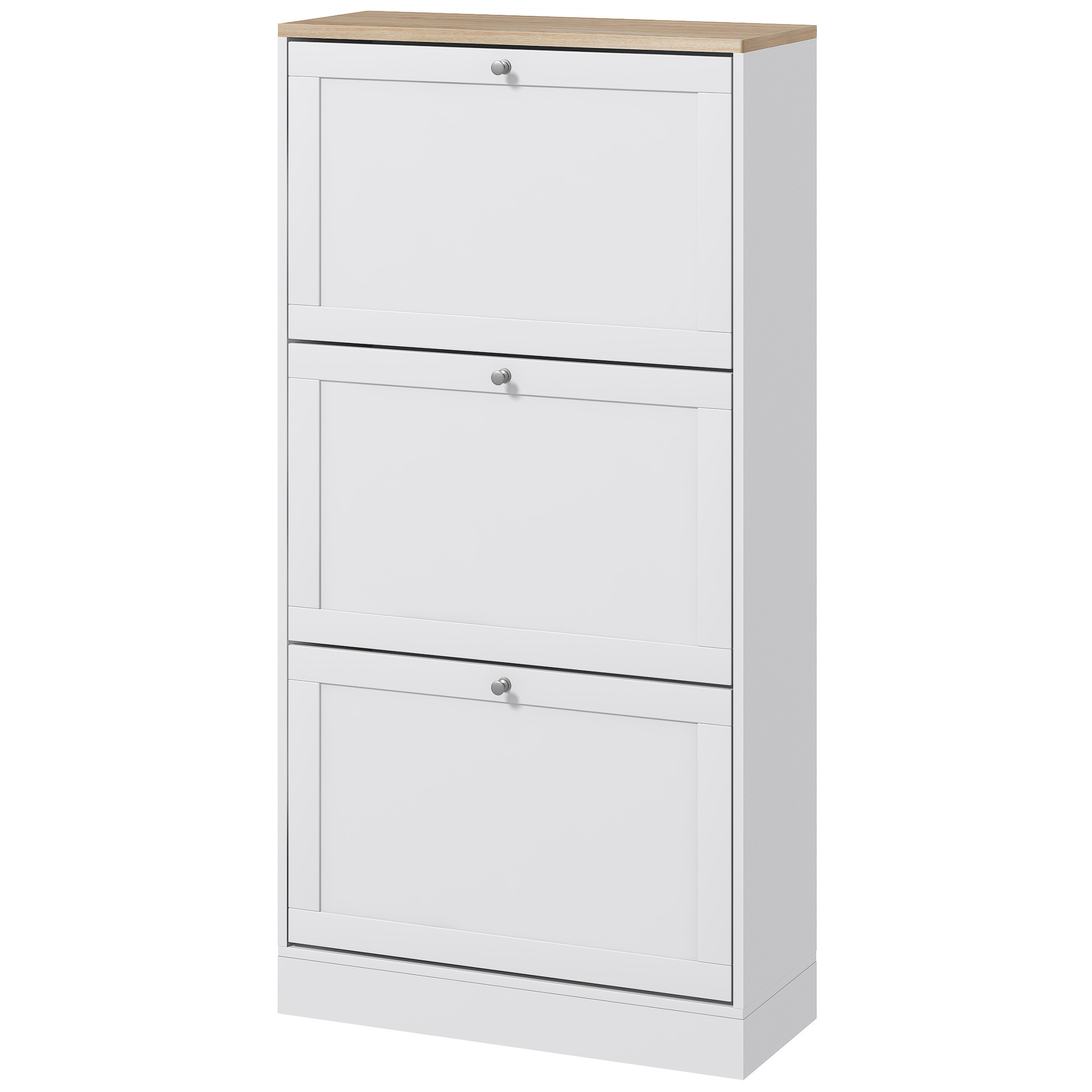 HOMCOM Schuhschrank im skandinavischen Stil 3 Klappentüren 18 Paar Schuhe 60 x 23,5 x 115 cm Weiß Holzoptik