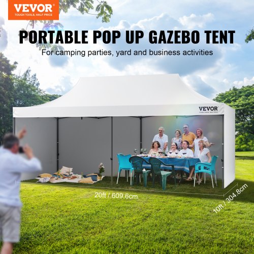 VEVOR Pavillon 304,8x609,6x320cm Gartenzelt 500D PU-Silber-Gewebe Faltpavillon höhenverstellbar inkl. Aufbewahrungstasche Partyzelt  12-16 Personen Pop up Zelt Gartenpavillon für Campingausflug