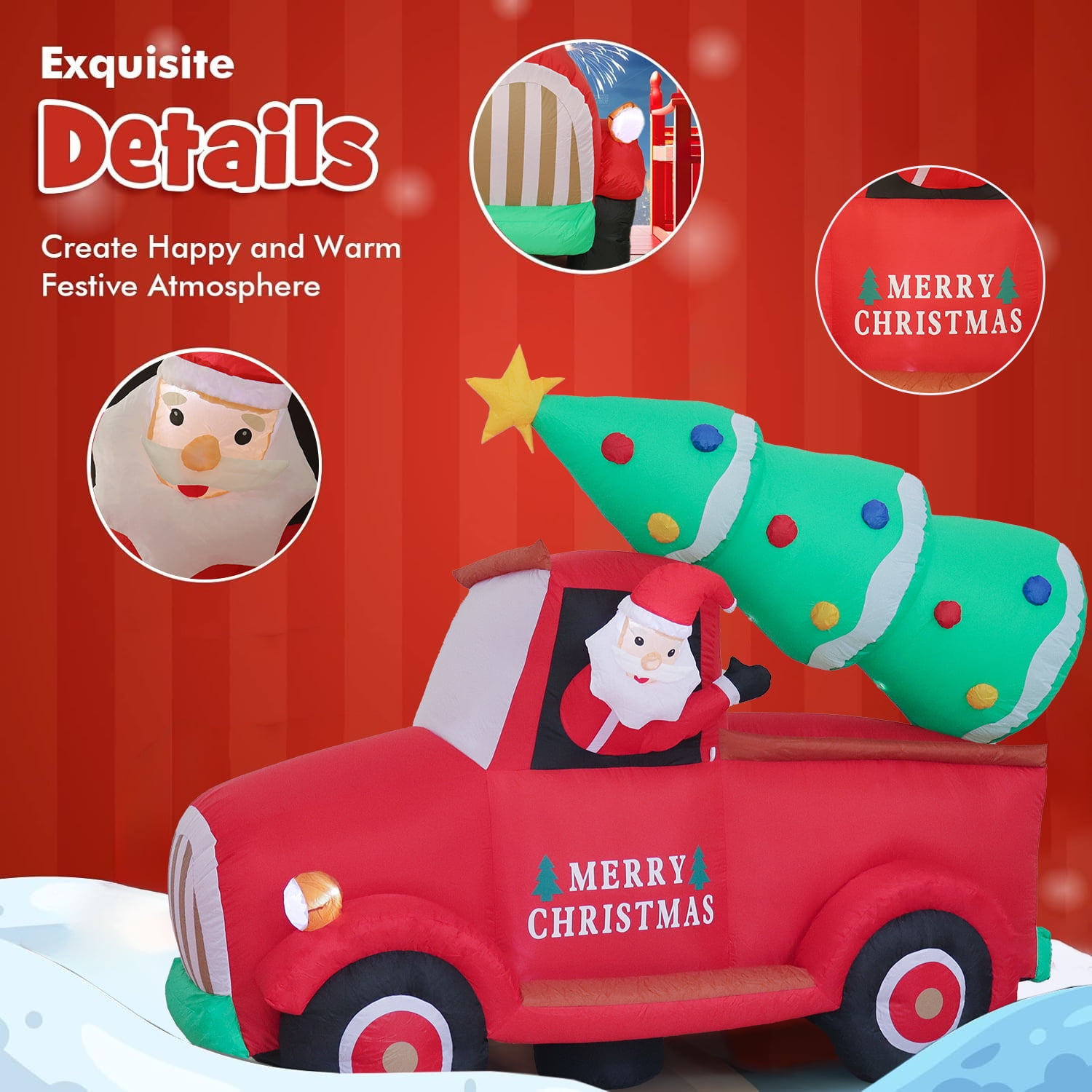 Inadays Christmas Inflatable Santa Red Truck Outdoor Decor, 7.2 x 6 x 3 ft, Weather Resistant Fabric