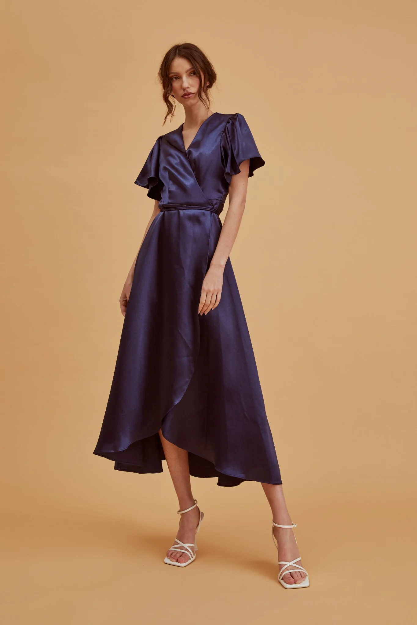 Serena Navy Bridesmaid Wrap Midi-Dress