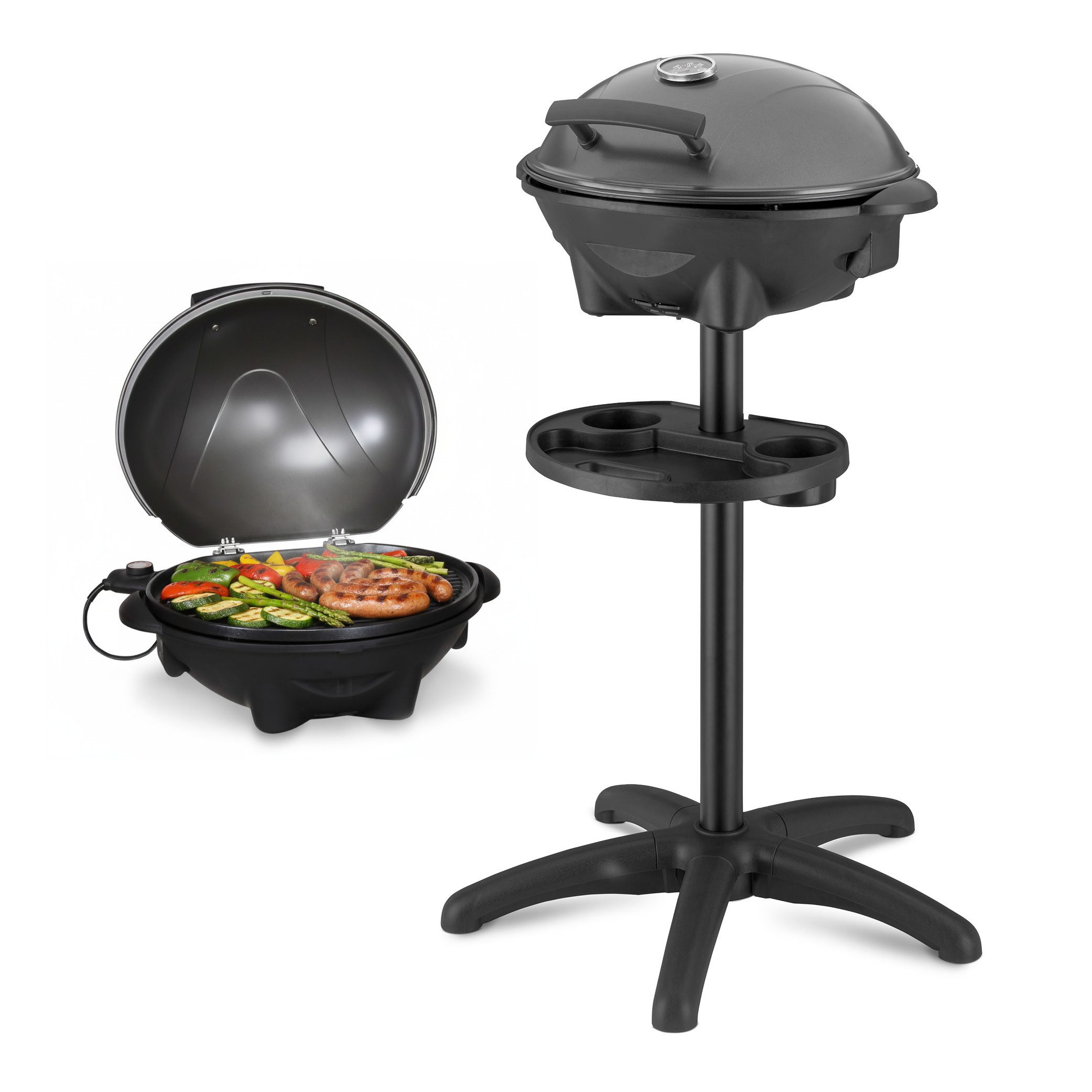 Elektrogrill 2in1 Standgrill 2400W, Kugelgrill mit Thermometer & Tropfschale