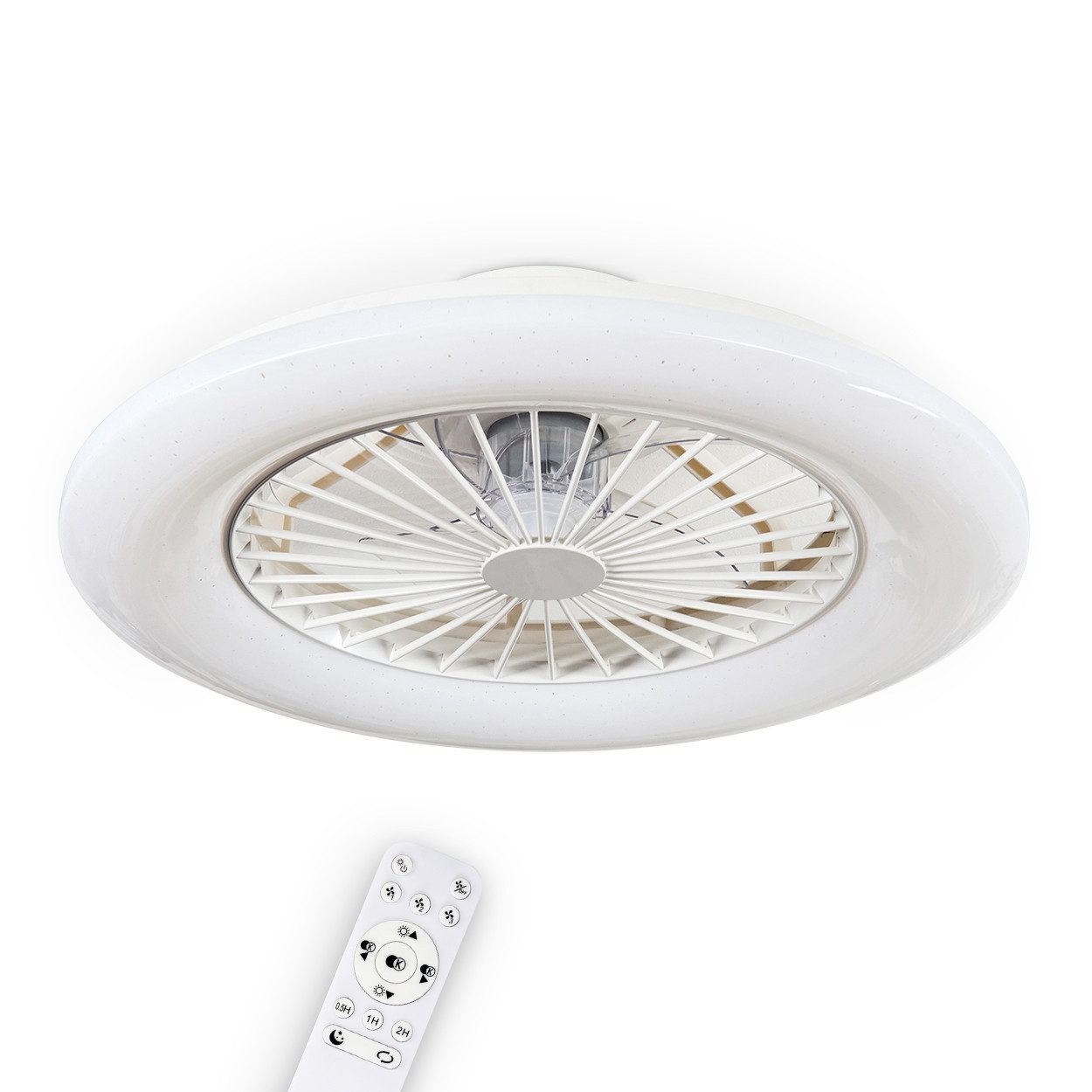 Deckenventilator Ventilator aus Kunststoff in Weiß/Glitzereffekt, moderne Deckenleuchte