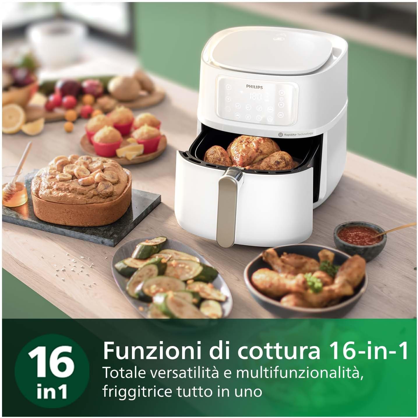 Airfryer Serie 5000 XXL, 7,2L (1,4Kg) - 6 porzioni, Friggitrice ad Aria 16-in-1, connessione Wifi, 90% di grassi in meno con Tecnologia Rapid Air, app HomeID. Bianco(HD9285/00)