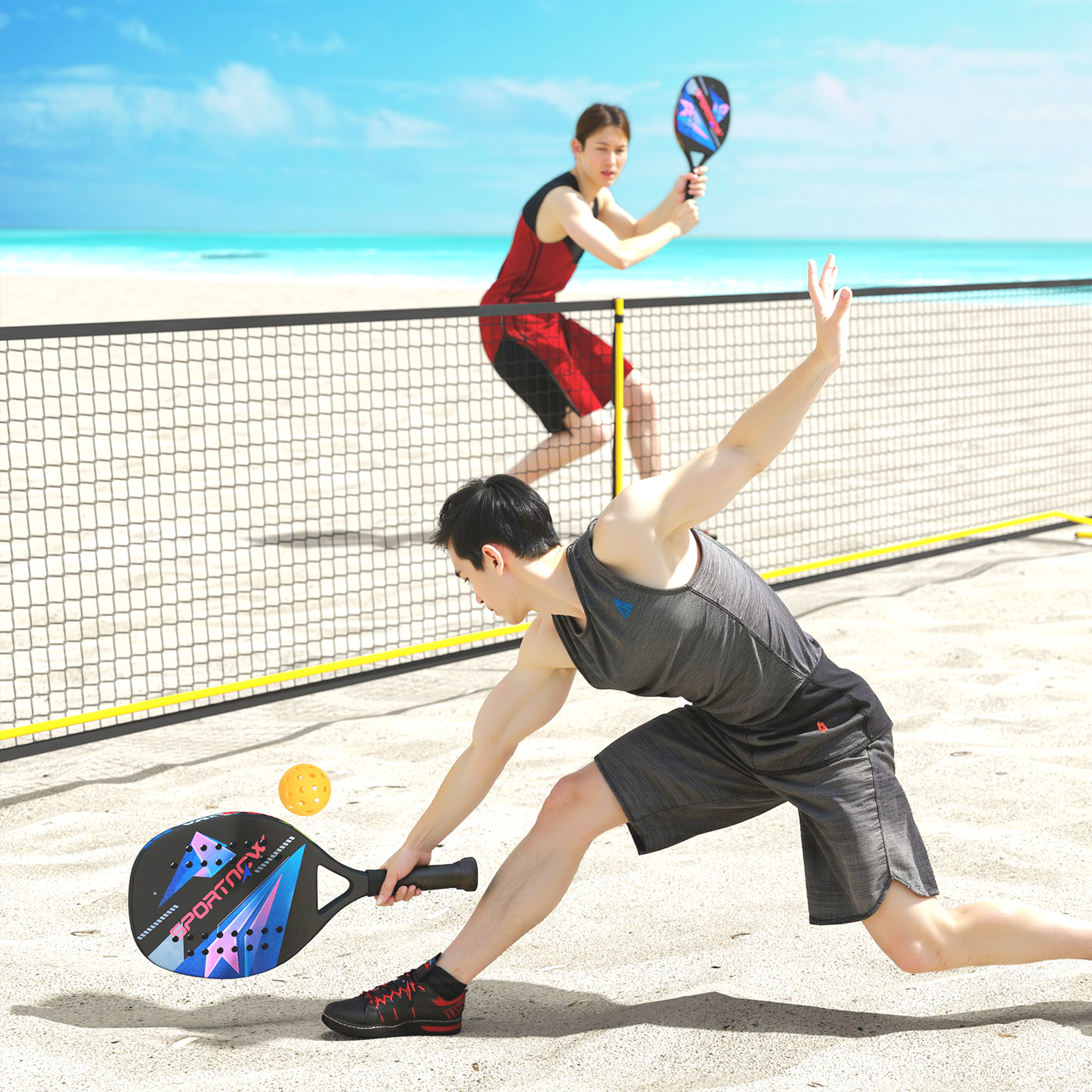 SPORTNOW Beach-Tennisschläger-Set, rutschfester Griff, Kohlefaser, Schwarz