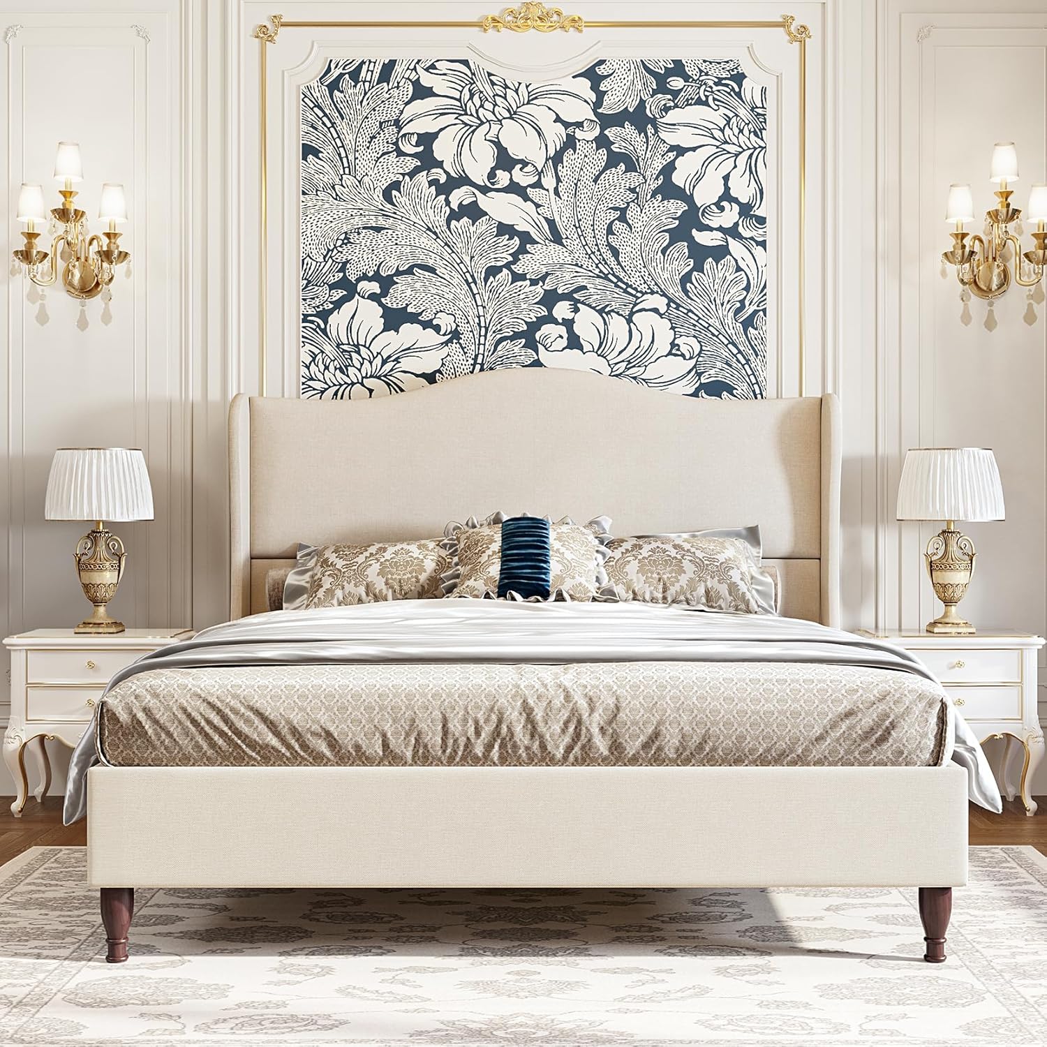 koorlian Queen Size Bed Frame Upholstered Platform Bed with 51