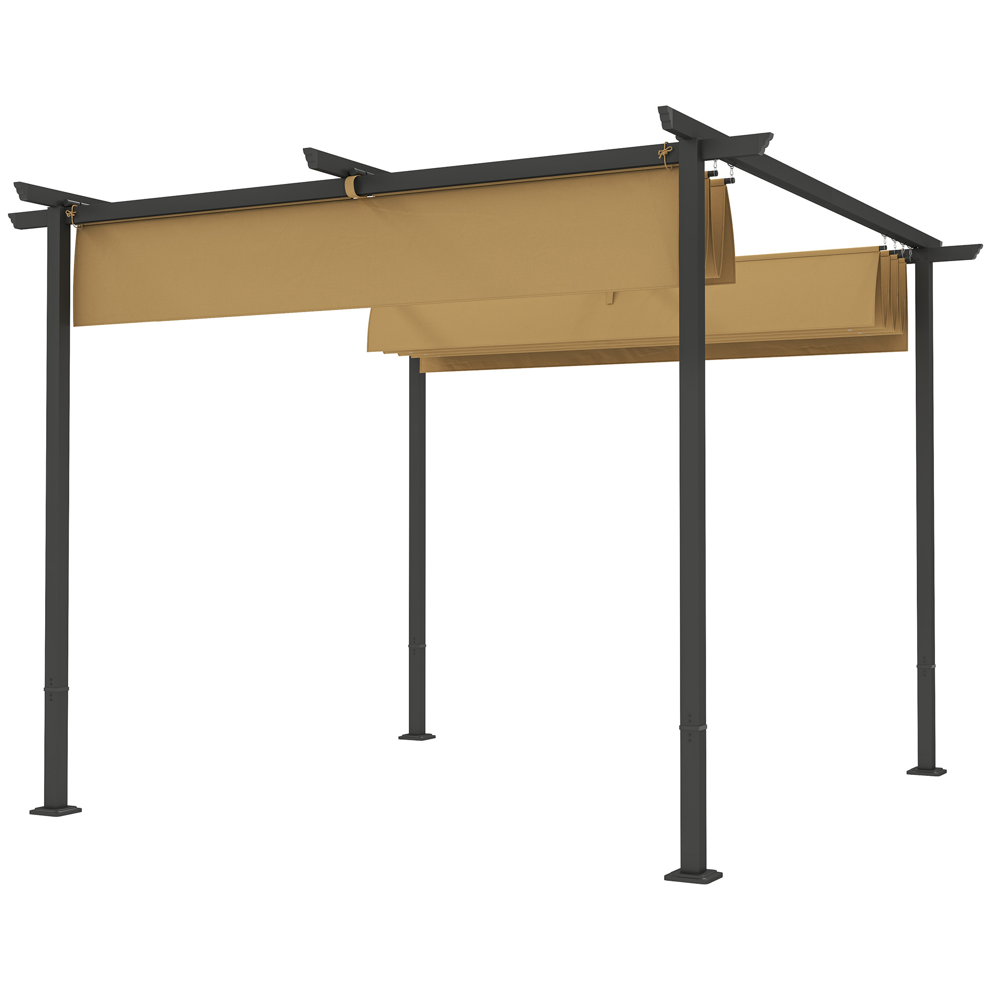 Outsunny 3 x 3 m Garten-Pergola mit verstellbarem Dach, Metallrahmen, UPF30+ Schutz, Sonnendach für Veranda, Terrasse, Beige
