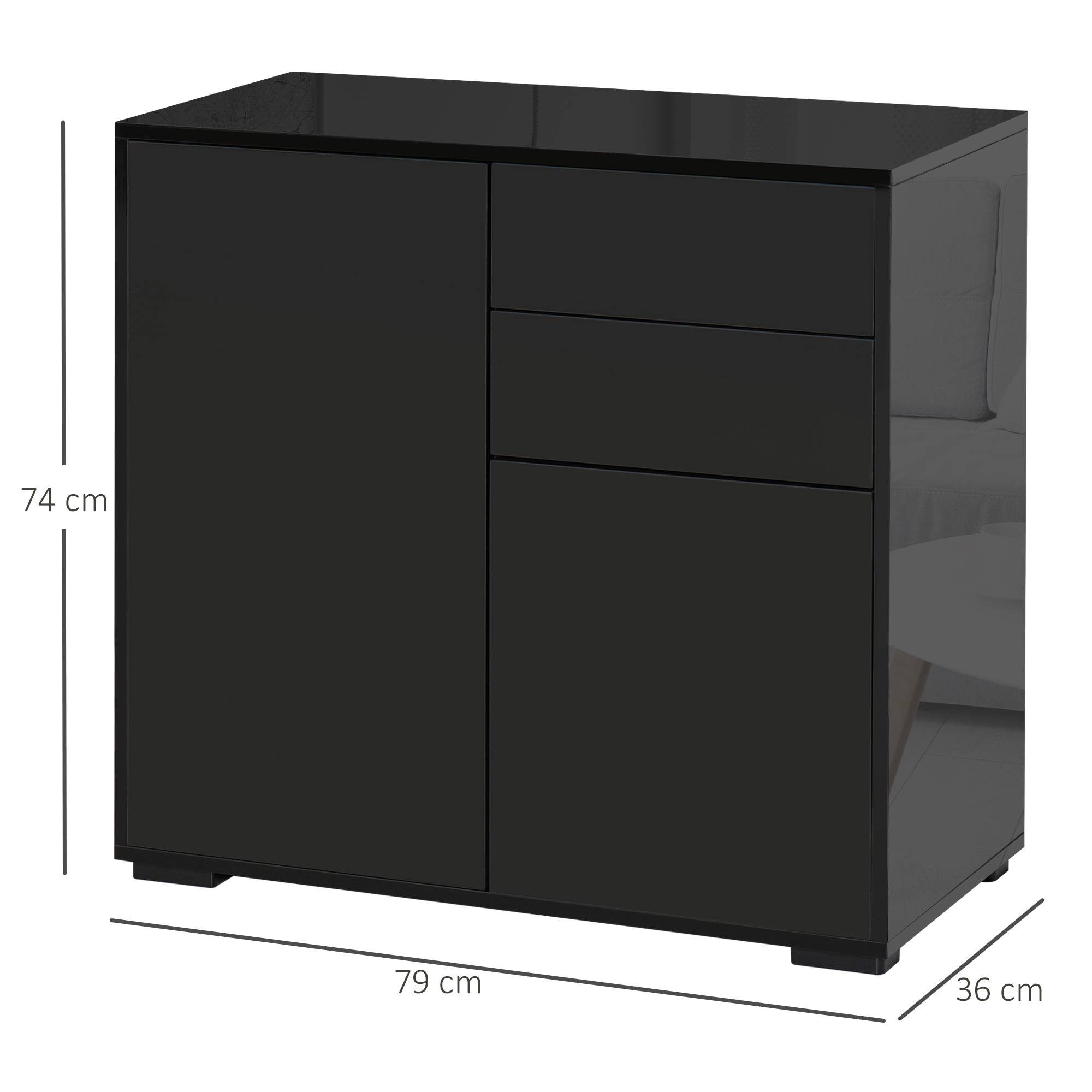 Dressoir Buffetkast, 2 Laden, 2 Kasten, 105 cm x 40 cm x 76 cm, Zwart