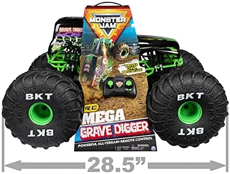 Monster Jam, Official Mega Grave Digger All-Terrain Remote Control Monster Truck with Lights
