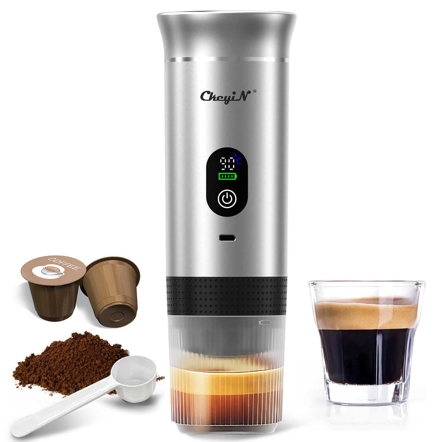 Reisekaffeemaschine Espressomaschine Tragbar für Kapseln/Pulver/Tee