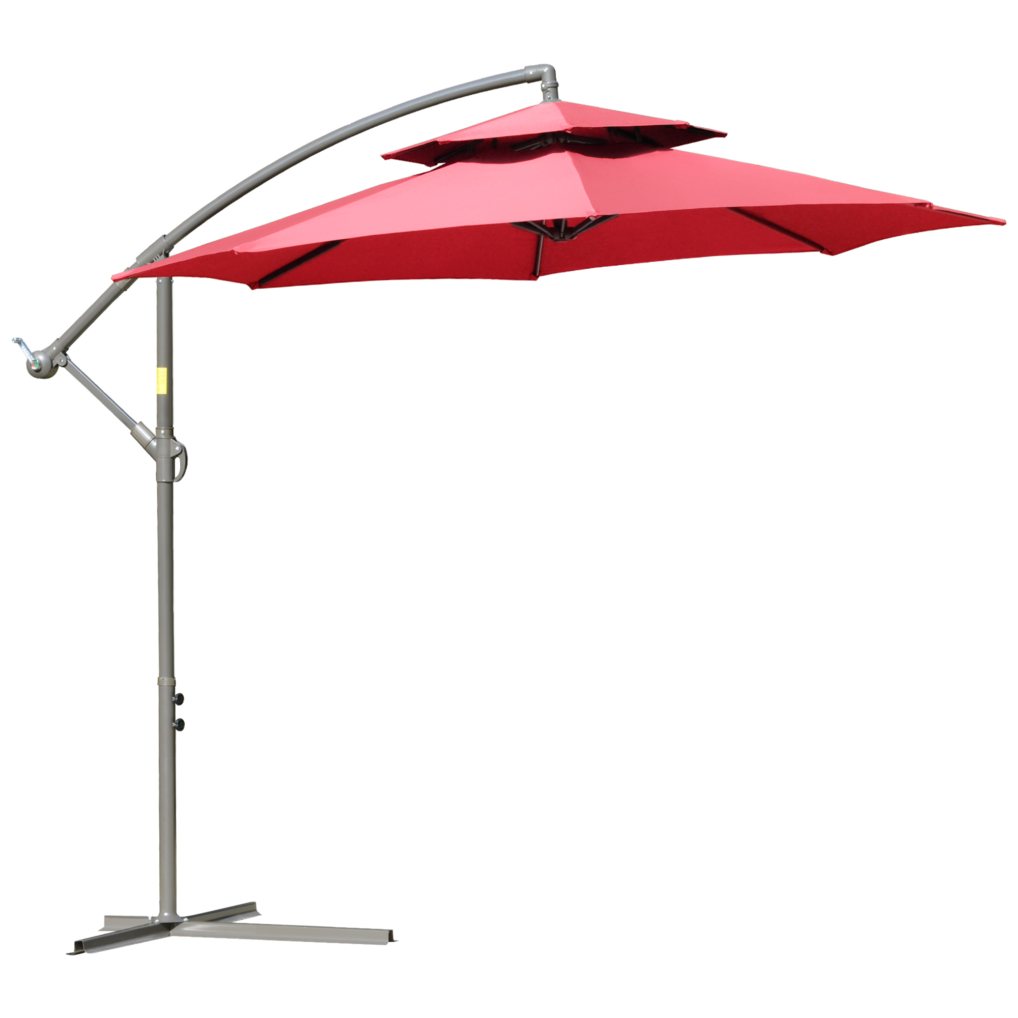 Outsunny Sonnenschirm mit seitlichem Mast, Doppeldach, neigbar, mit Kurbel, inkl. Kreuzfuß aus Stahl und Polyester Ø 2,67 x 2,65H m Rot