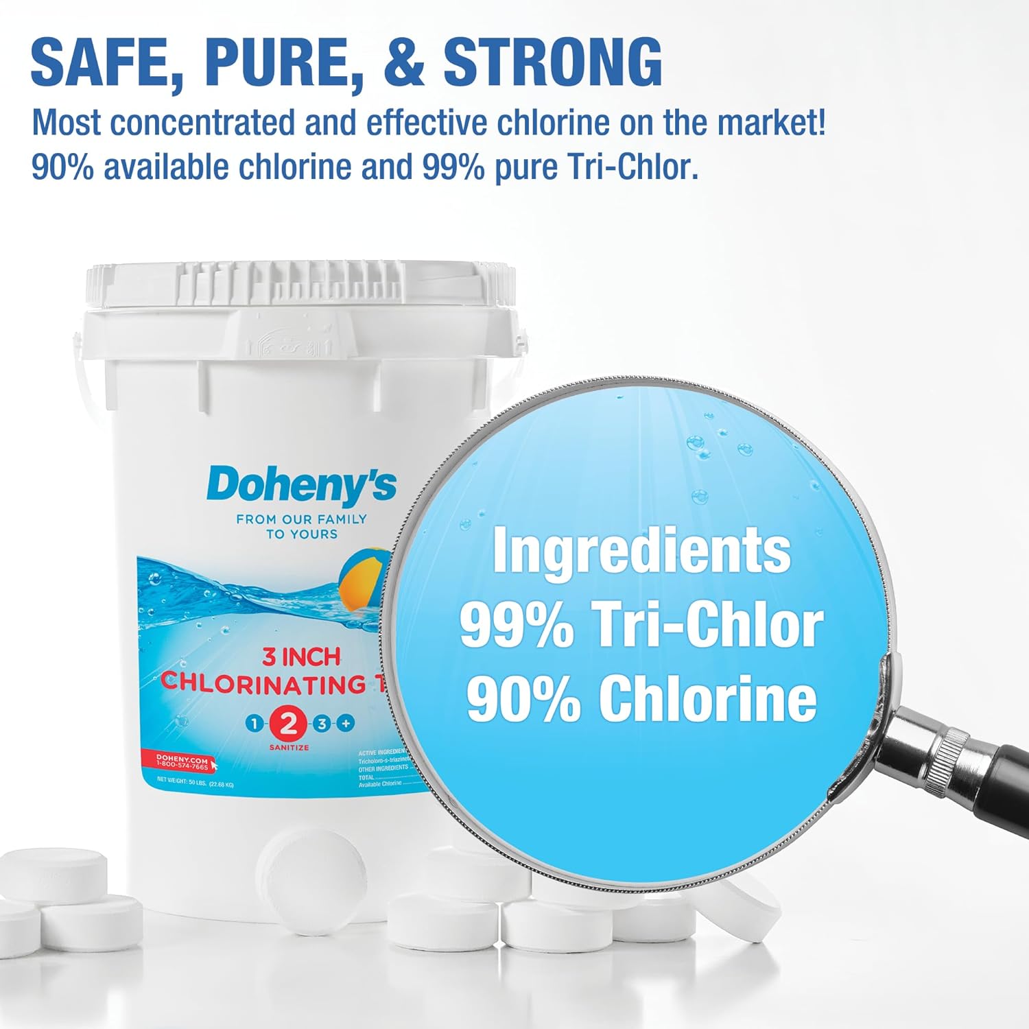 3 Inch Stabilized Chlorine Tablets | Pro Grade Pool Sanitizer, Long Lasting, Slow Dissolving, 99% Pure Tri Chlor, Individually Wrapped &ndash; 50lb