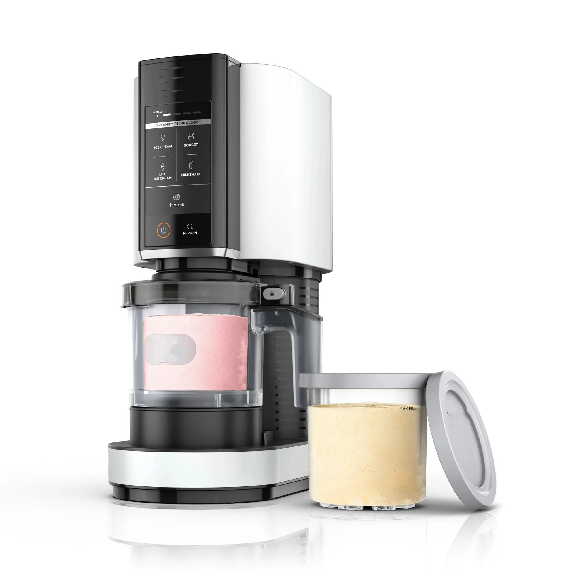 CREAMi Ice Cream Maker, 5 One-Touch Programs, White, Includes 2 16oz Pints with Storage Lids, Transform Frozen Bases to Ice Cream, Sorbets, Milkshakes, Vegan, Dairy-Free Options