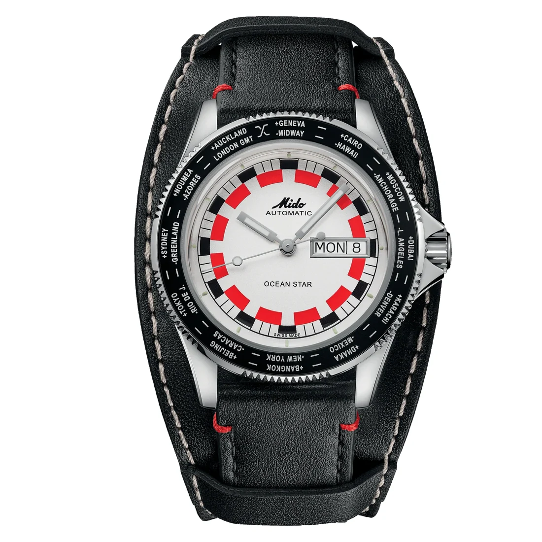 Orologio Mido Ocean Star Worldtimer nero e rosso