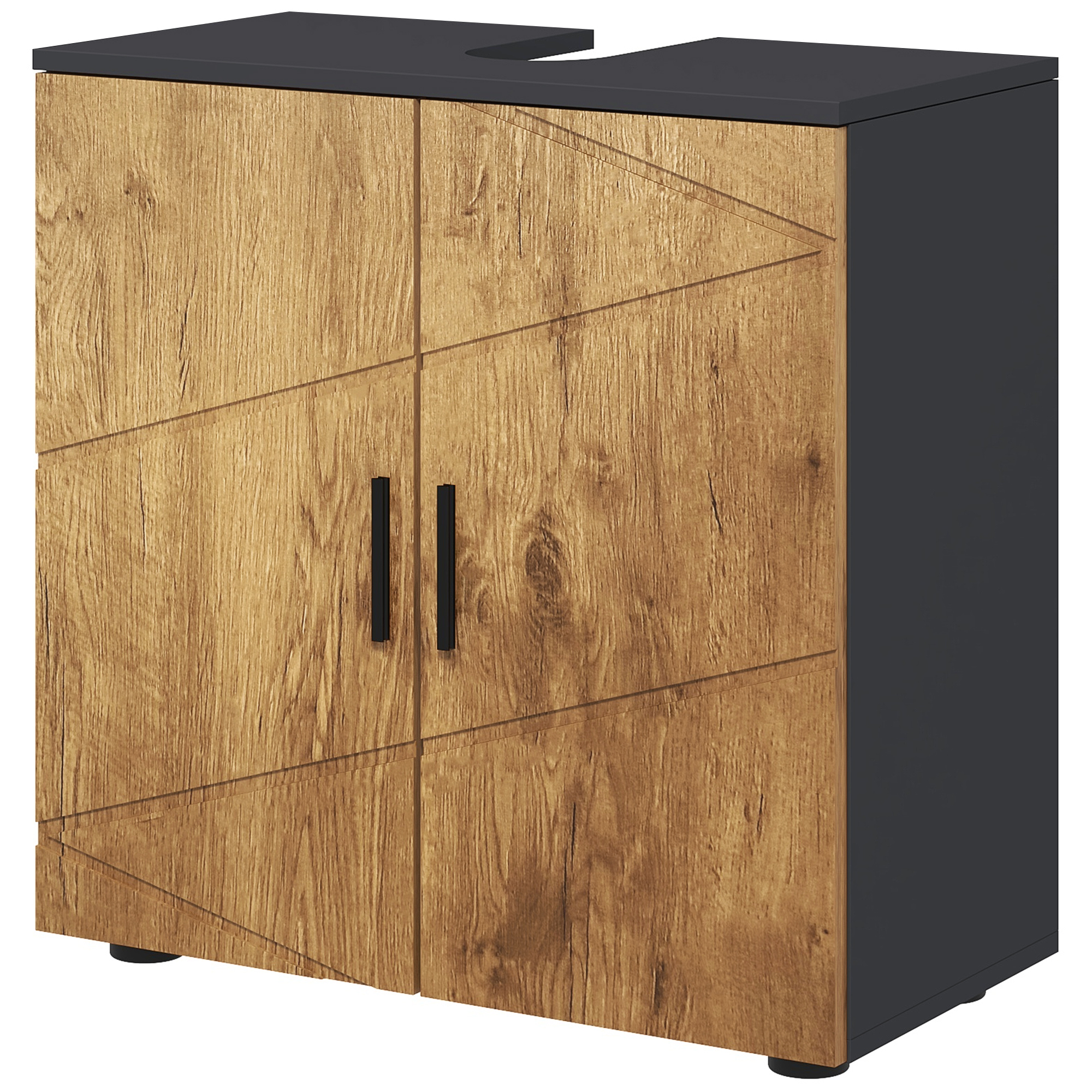 kleankin Waschbeckenunterschrank Waschtisch Badezimmermöbel 2 Türen mit Regal 60 x 30 x 60 cm Anthrazitgrau und Naturholzoptik