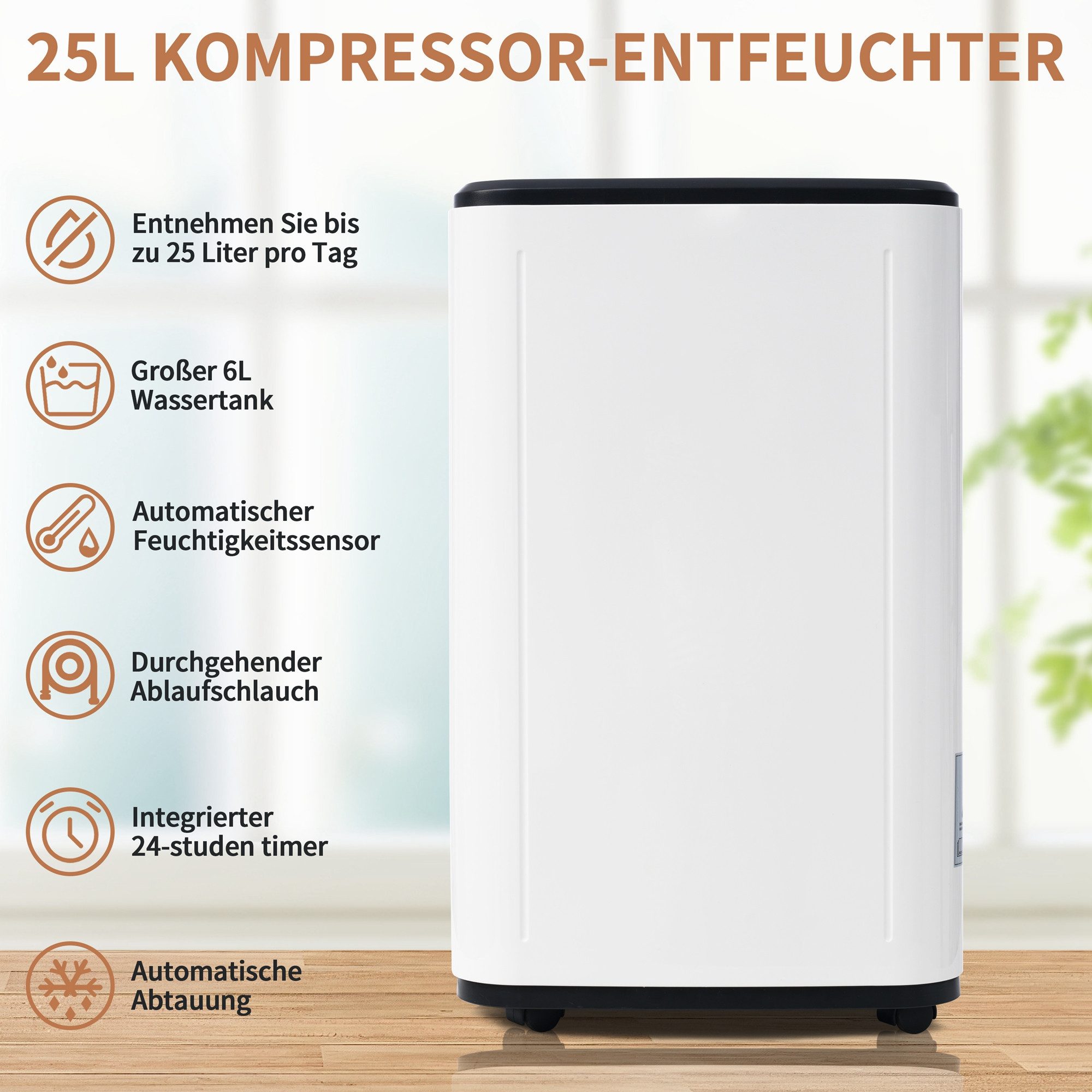 Luftentfeuchter Elektrisch, Entfeuchter 25L/Tag mit Digitalanzeige, 3 Modi, 24H-Timer