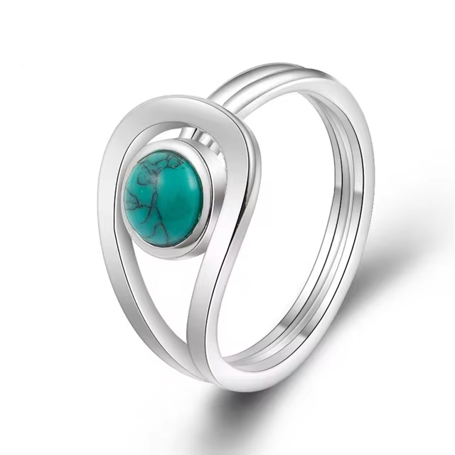 925 Sterling Silver Green Opal Paved Ring